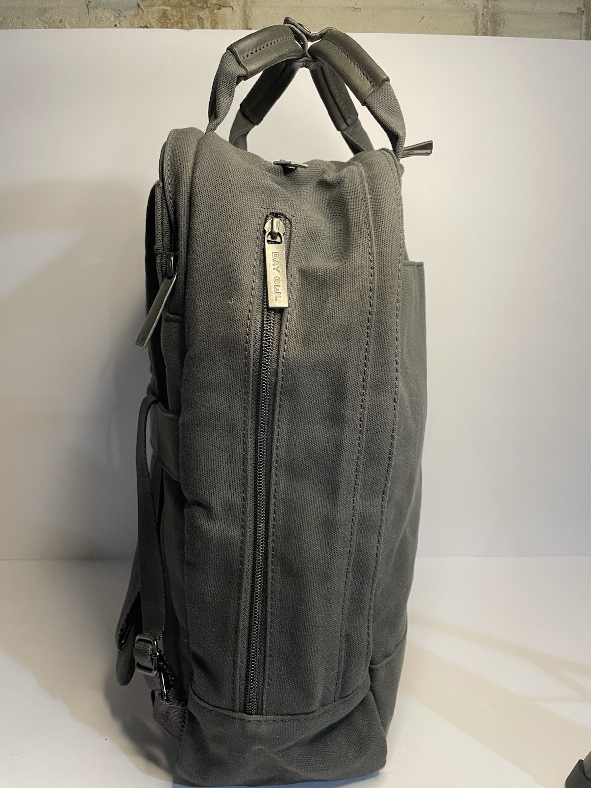 Day Owl DayPack Mini Waxed Canvas Backpack Padded Leather Handles Gray