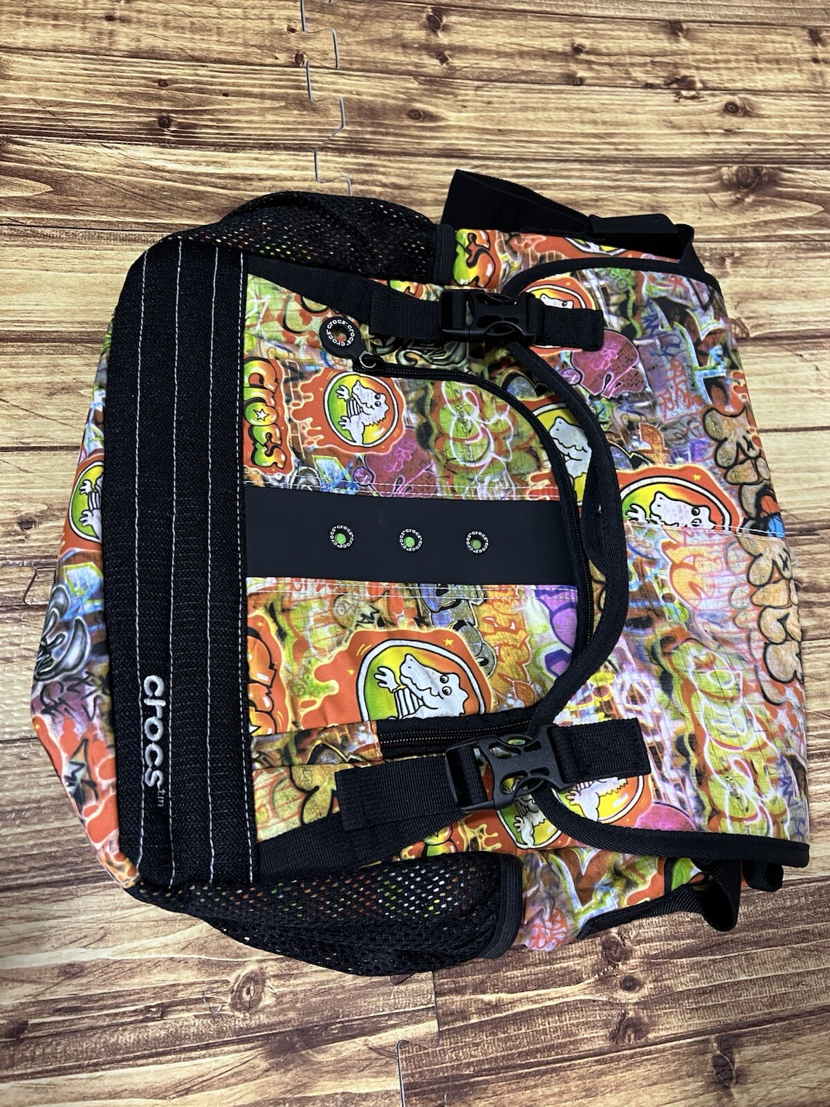 Crocs Graffiti Dinosaur Messenger Bag Adult Lime Green Interior