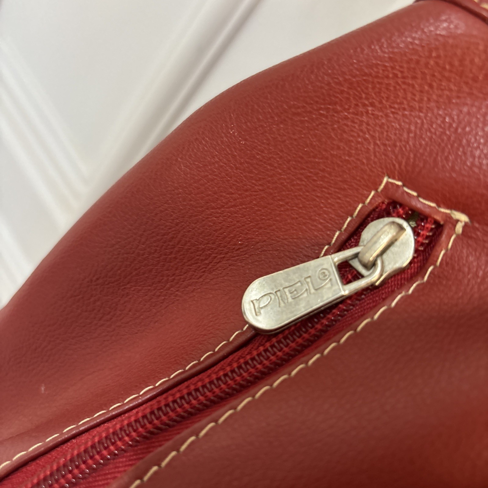 Piel Genuine Leather Red Backpack Purse With Straps Buckle Snap Closure.