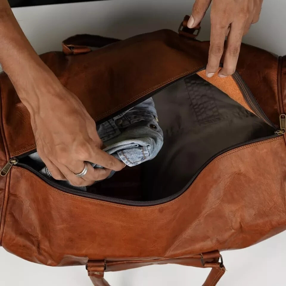 Leather Duffel Bag for Men and Women Grain Leather Travel Best Christmas Gift
