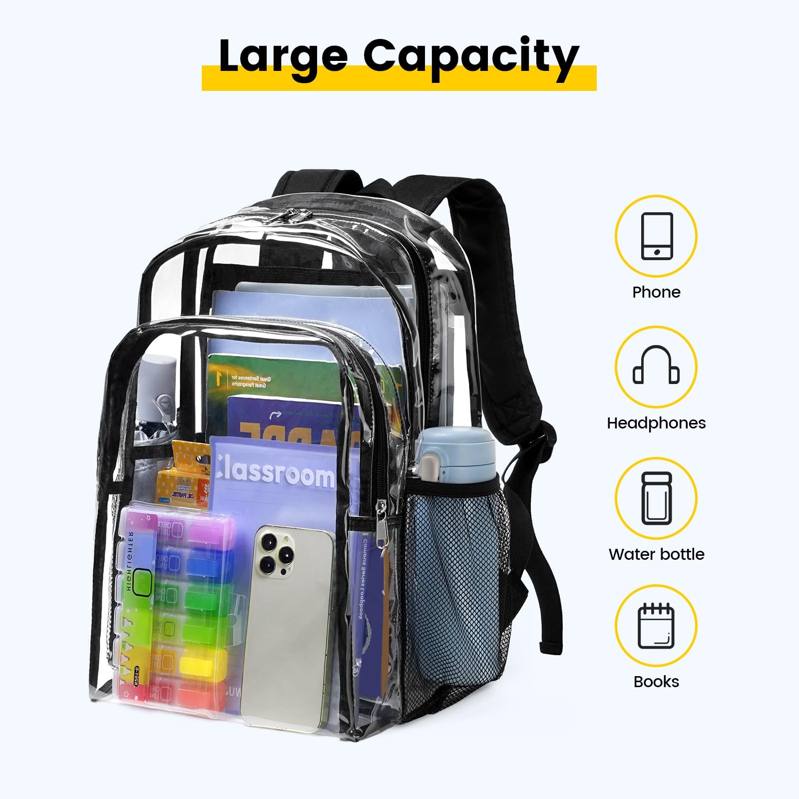 Clear Backpack Heavy Duty Transparent School Bookbag Girls Boys Large Bag 1 PCS