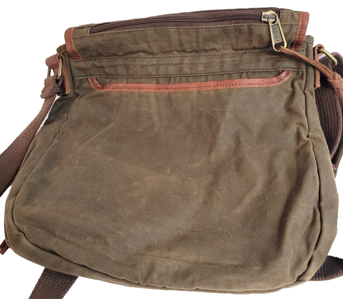 Duluth Trading Co Satchel Army Green Brown Oil Cloth Crossbody Messenger Bag.