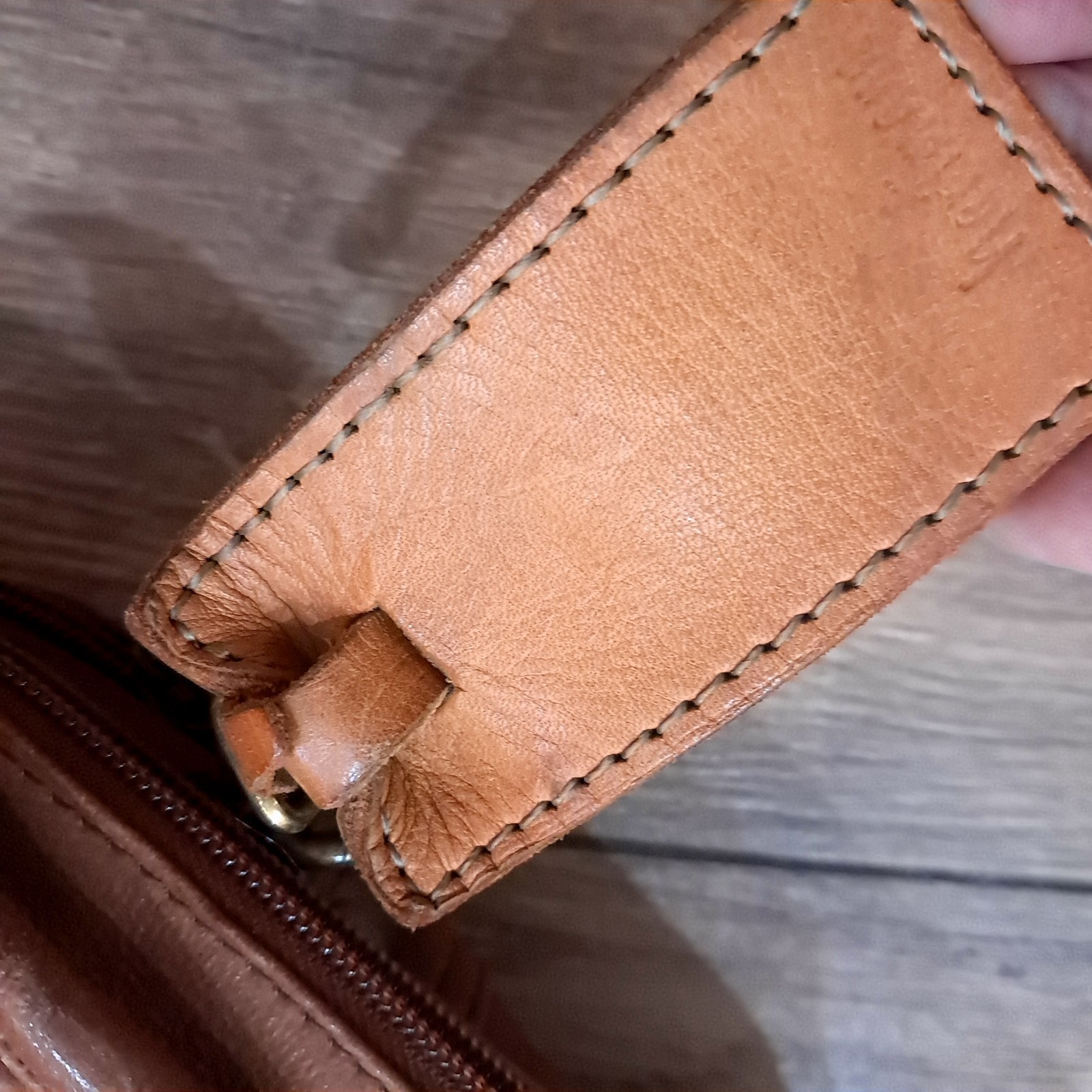 EKA Leather Briefcase Crossbody Laptop Document Case camel brown tan Vintage