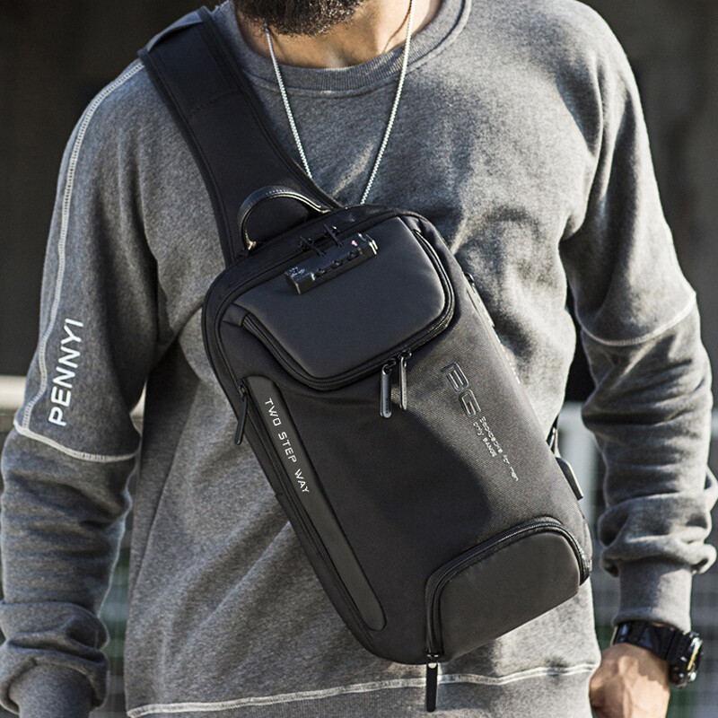 Men’s Sling Backpack Oxford cloth Waterproof&Anti-theft Crossbody Bag USB Port