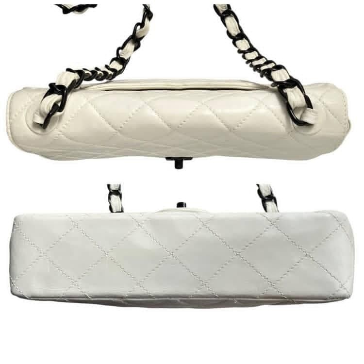 CHANEL Lambskin Chain Shoulder Bag, Seal, Ivory