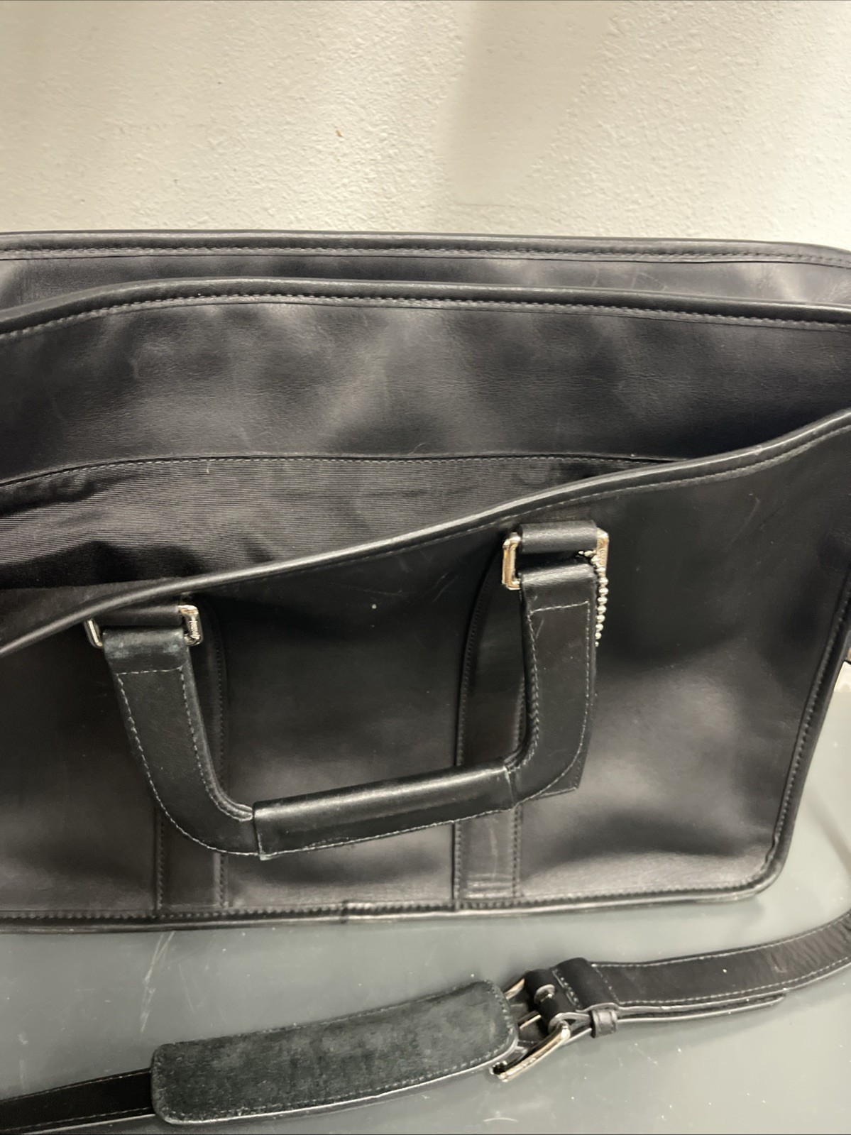 Coach Metropolitan Slim Leather Briefcase Black Crossbody Bag