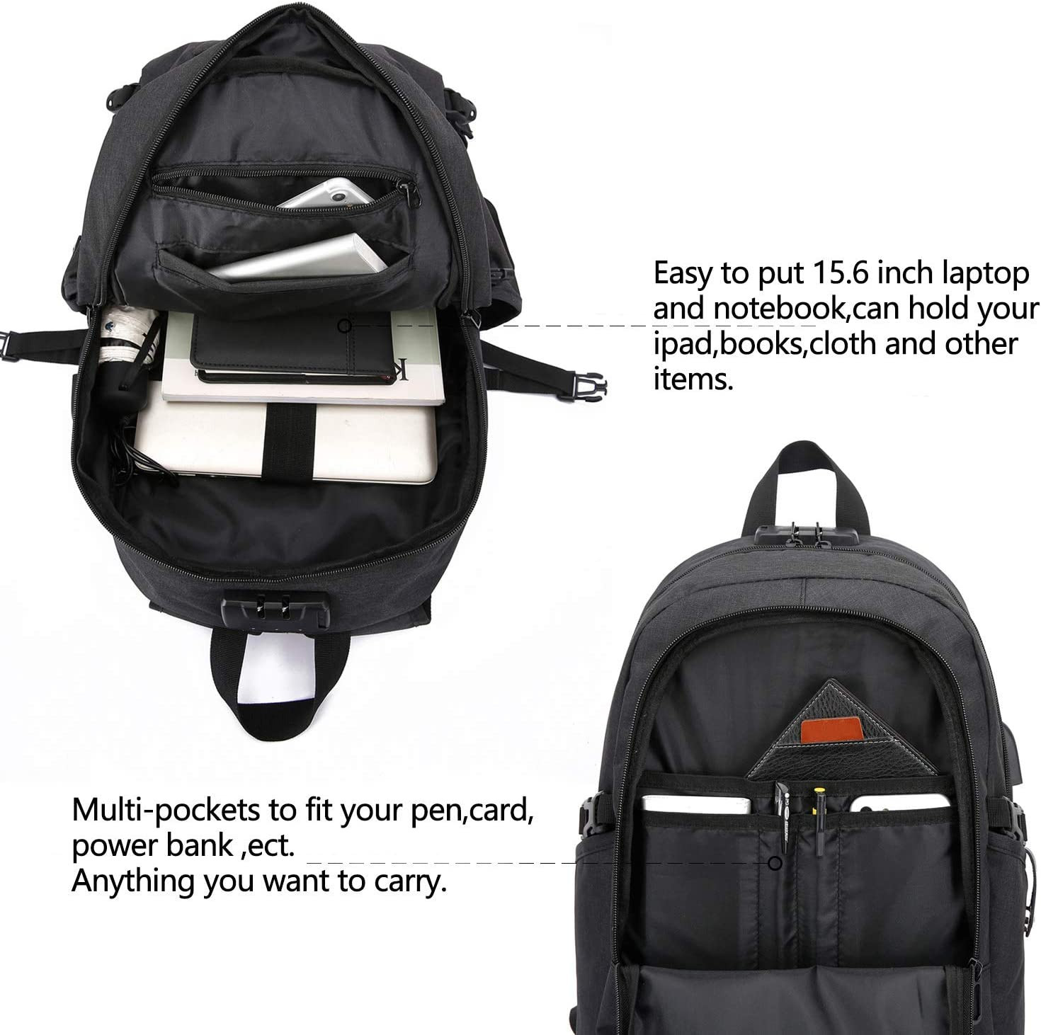 Anti-Theft Travel Laptop Backpack with USB Charging Port Lock,Water Resistant Sl