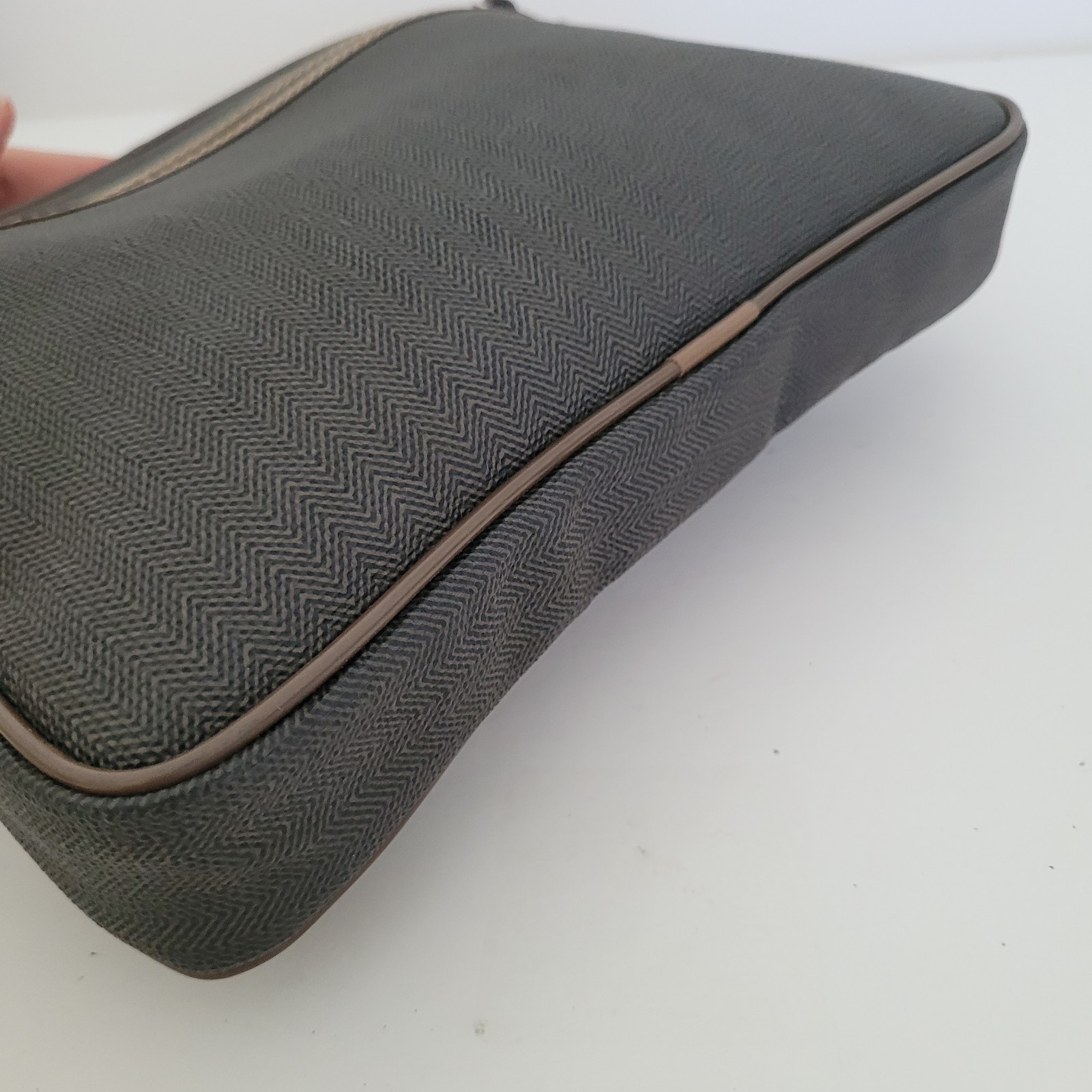 Dunhill Wristlet Pouch Unisex Bag Zip Around Brown Logo Designer Coated Canvas