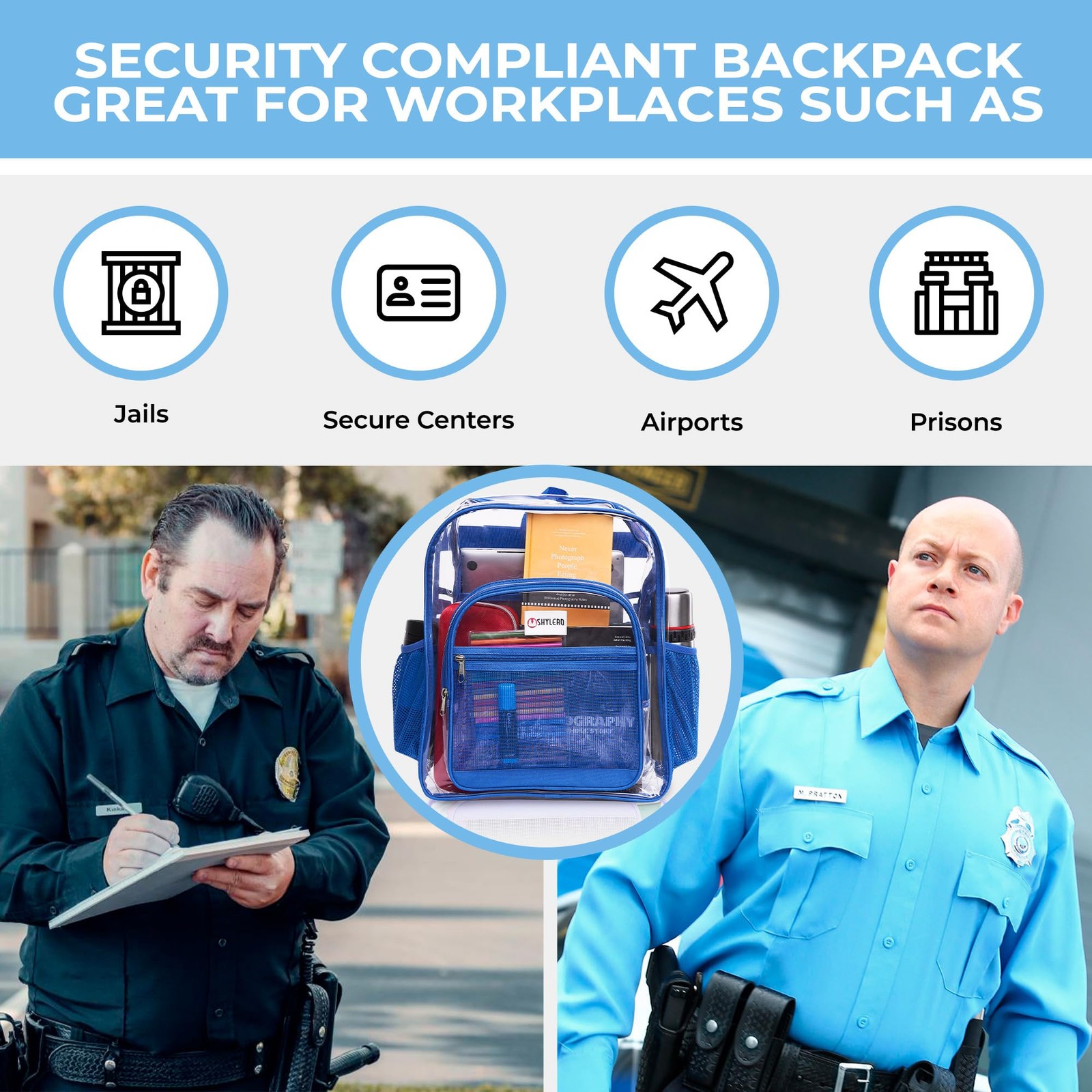 Clear Backpack Heavy Duty TSA Lock 18x14x8 Inch Blue PVC Transparent Bag