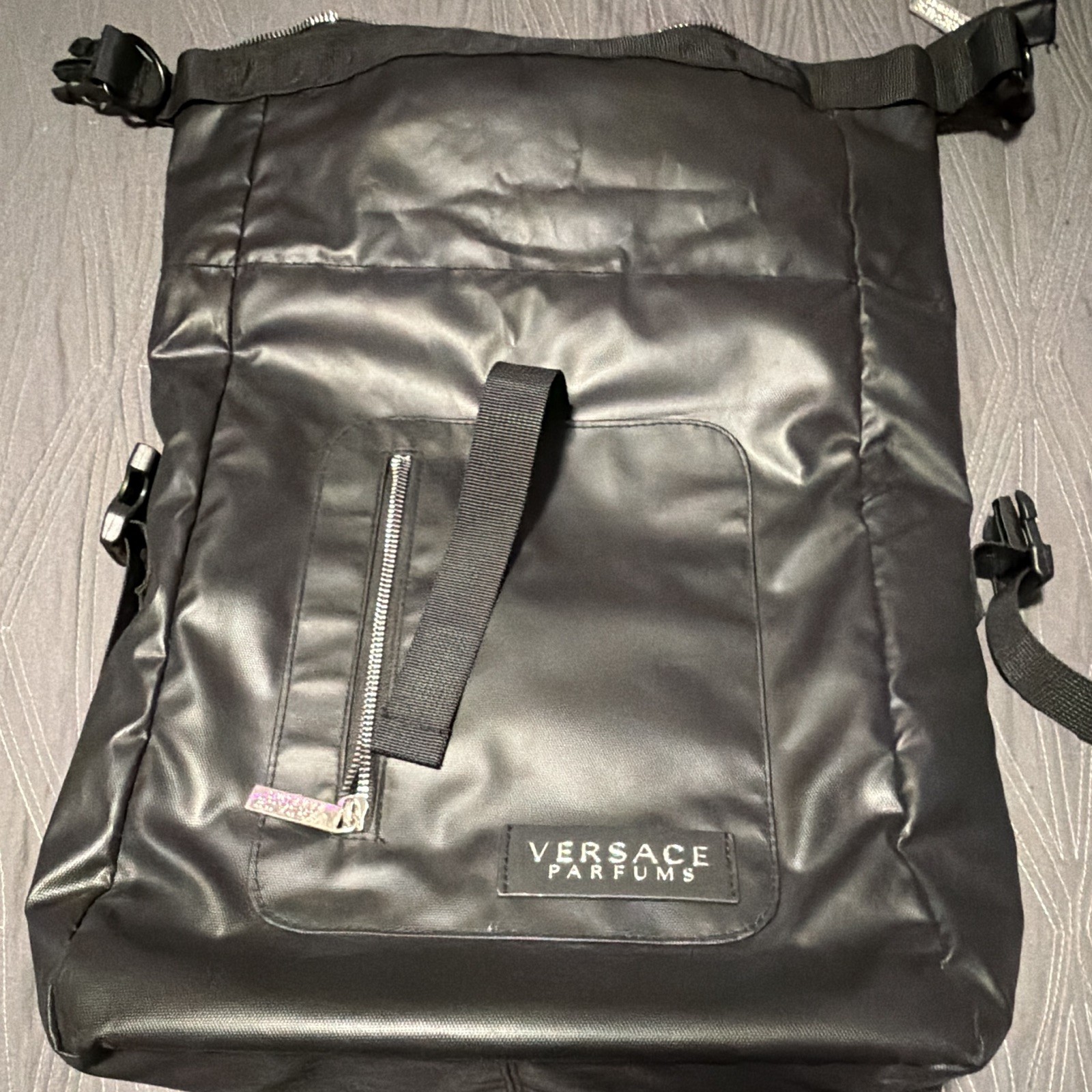 Versace Black Large Backpack Zip Closure Adjustable Strap Inner Pockets