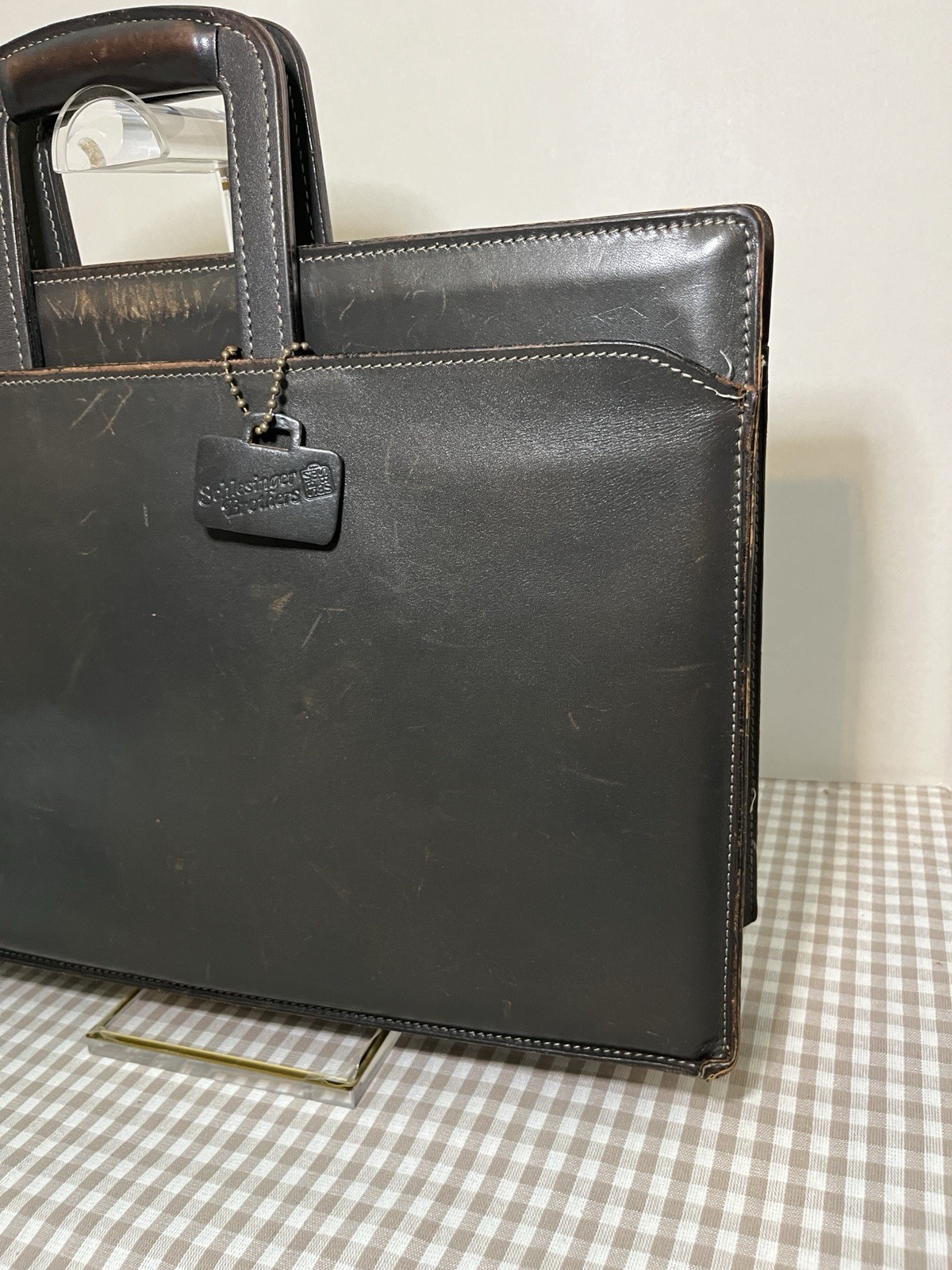 Vintage Schlesinger Brothers Black Leather Briefcase / Portfolio 1970’s-80’s