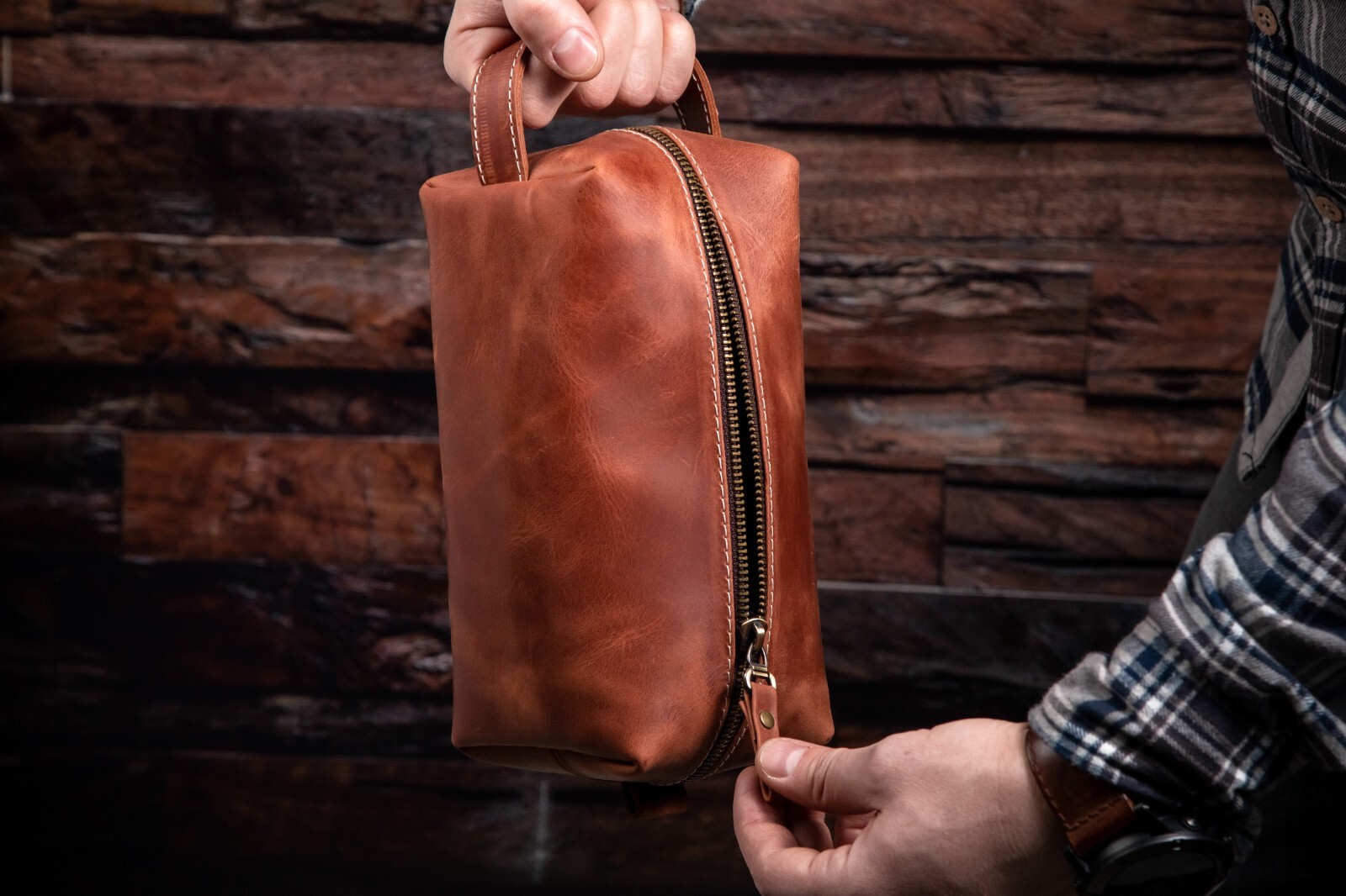 Leather Toiletry Bag For Men Personalized Travel Dopp Kit Handmade Wash Bag