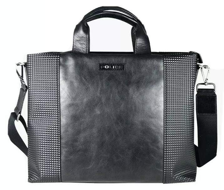 POLICE Armed Genuine Leather Vertical Tote Messenger/Office BagUnisex AUTHENTIC