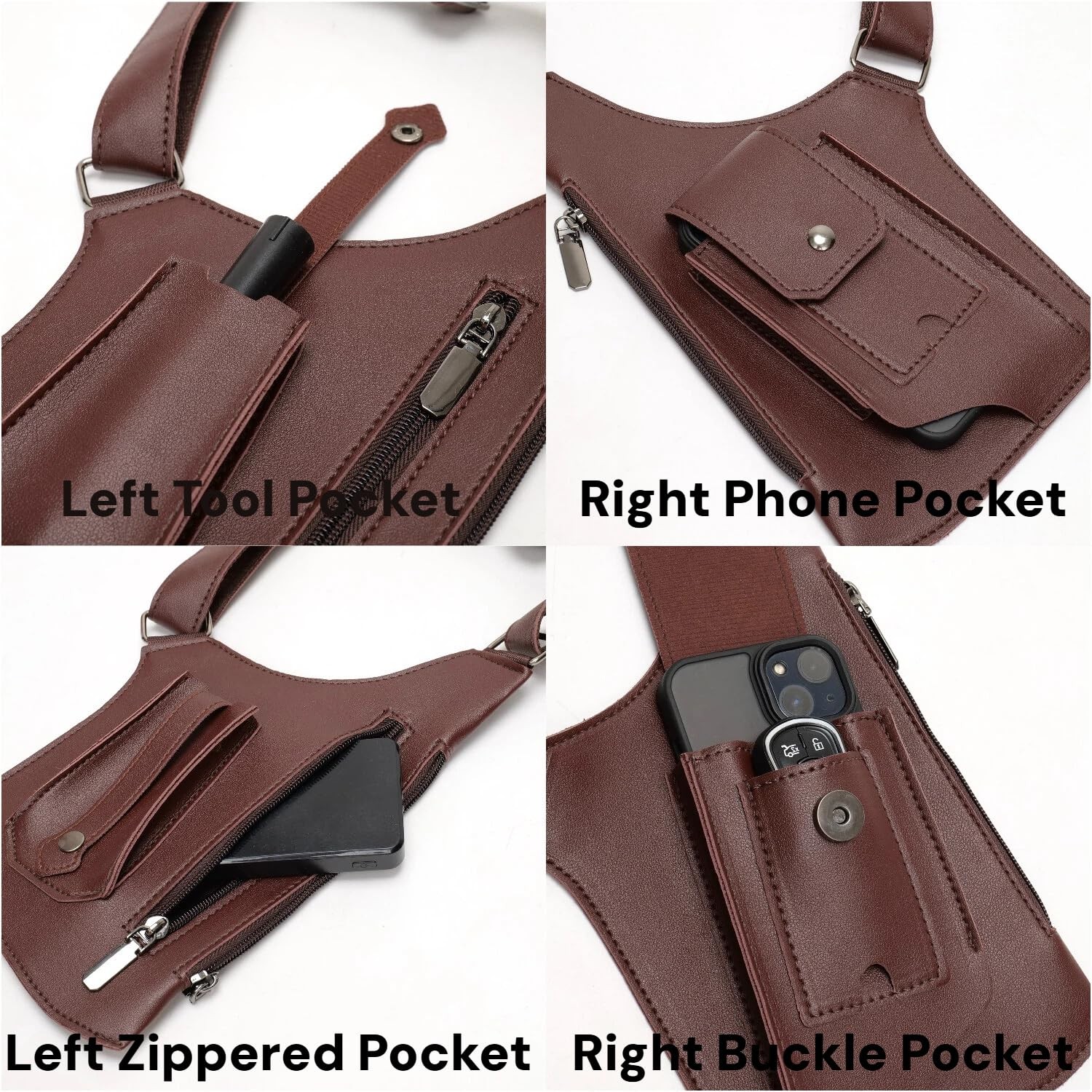 Premium Leather Shoulder Bag for Men, Double Armpit 8 inches, Brown