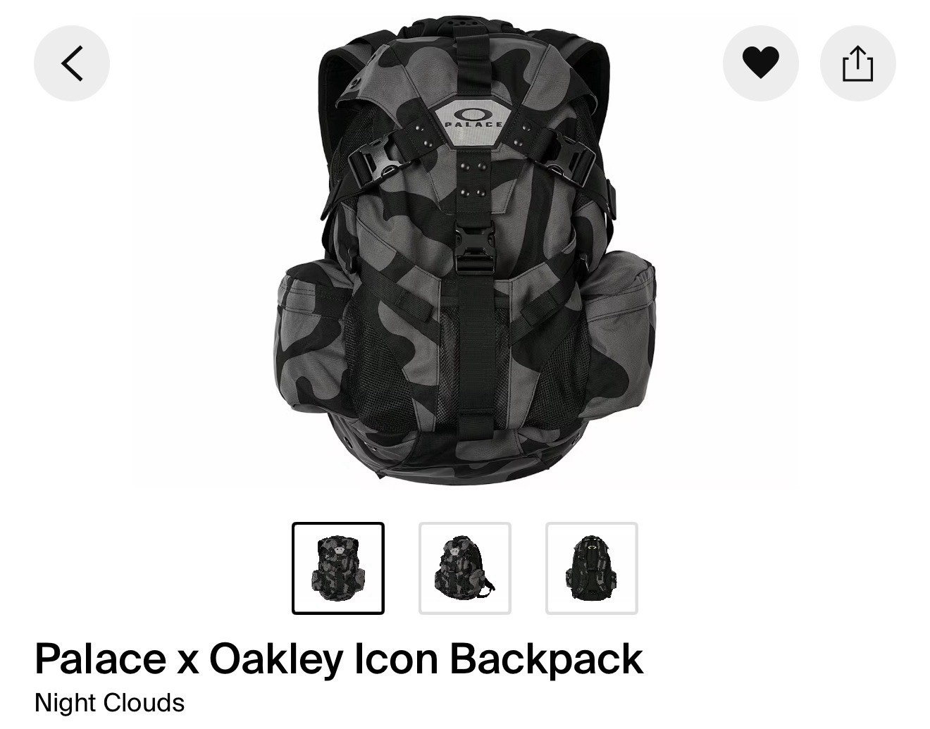 Palace x Oakley Icon Backpack Night Clouds, Black/ Steel Gray, FW24, Brand New
