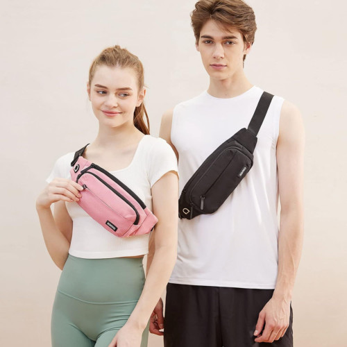 SINNO Large Crossbody Fanny Pack for Women Men Belt Black(4 Zipper Pockets)