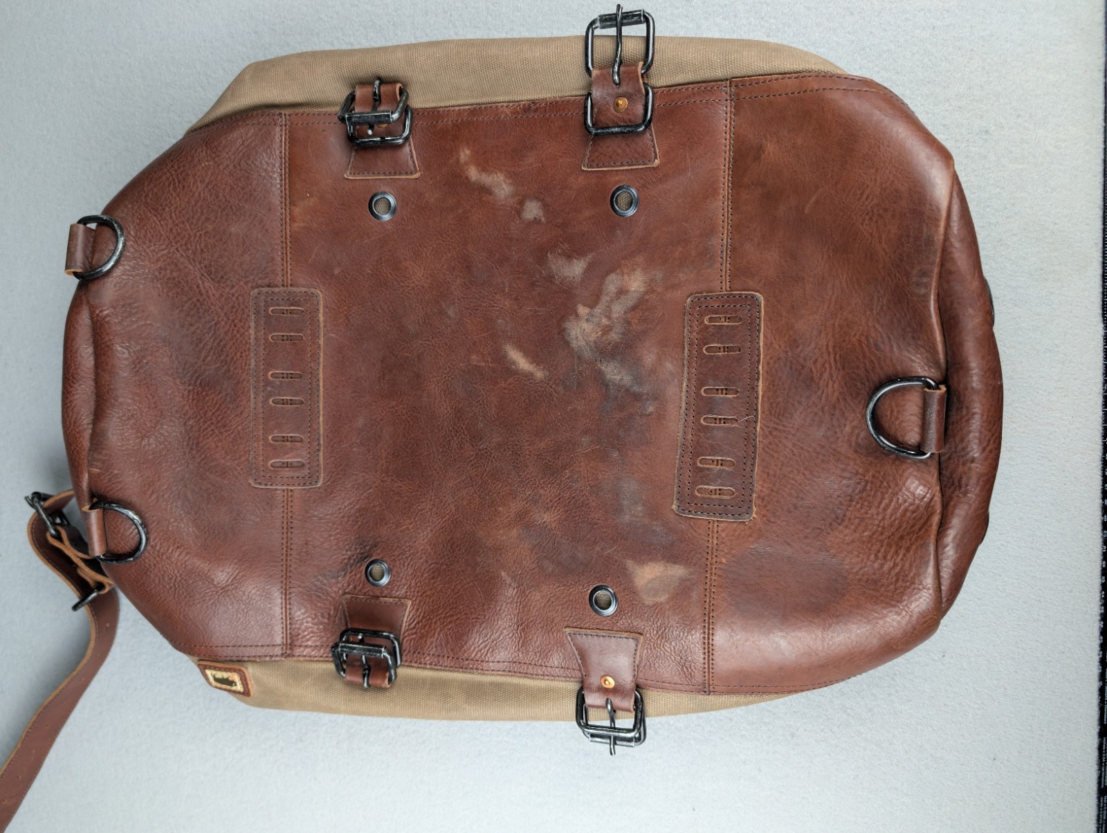 Buffalo Jackson Dakota Waxed Canvas Duffle Bag Leather Has Strap Missing Handles