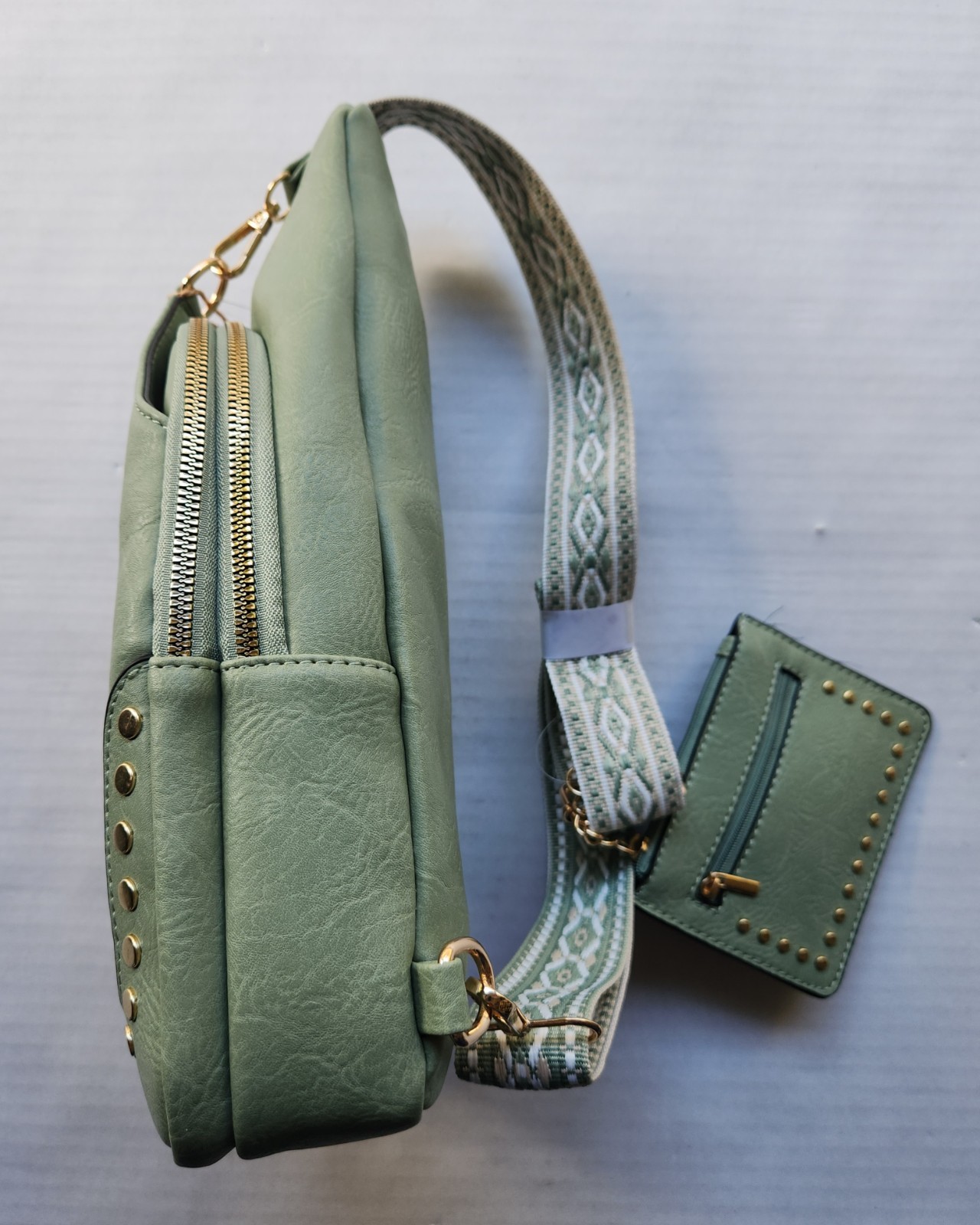 Sam & Hadley Western Light Olive Green Crossbody Sling Bag with Studded Accent