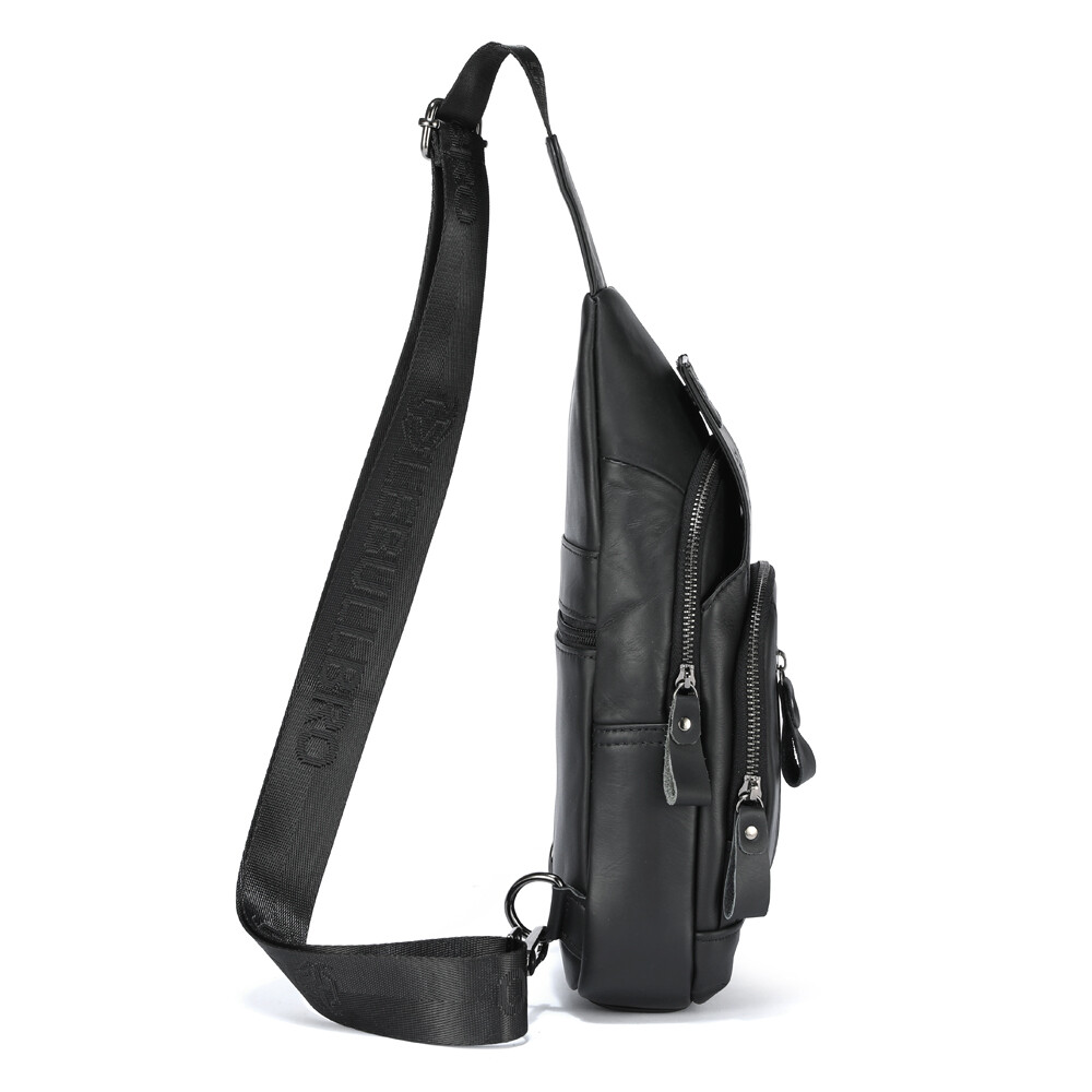 Men’s Genuine Leather Crossbody Sling Bag Multi-Pocket Chest Bag for Daily Use