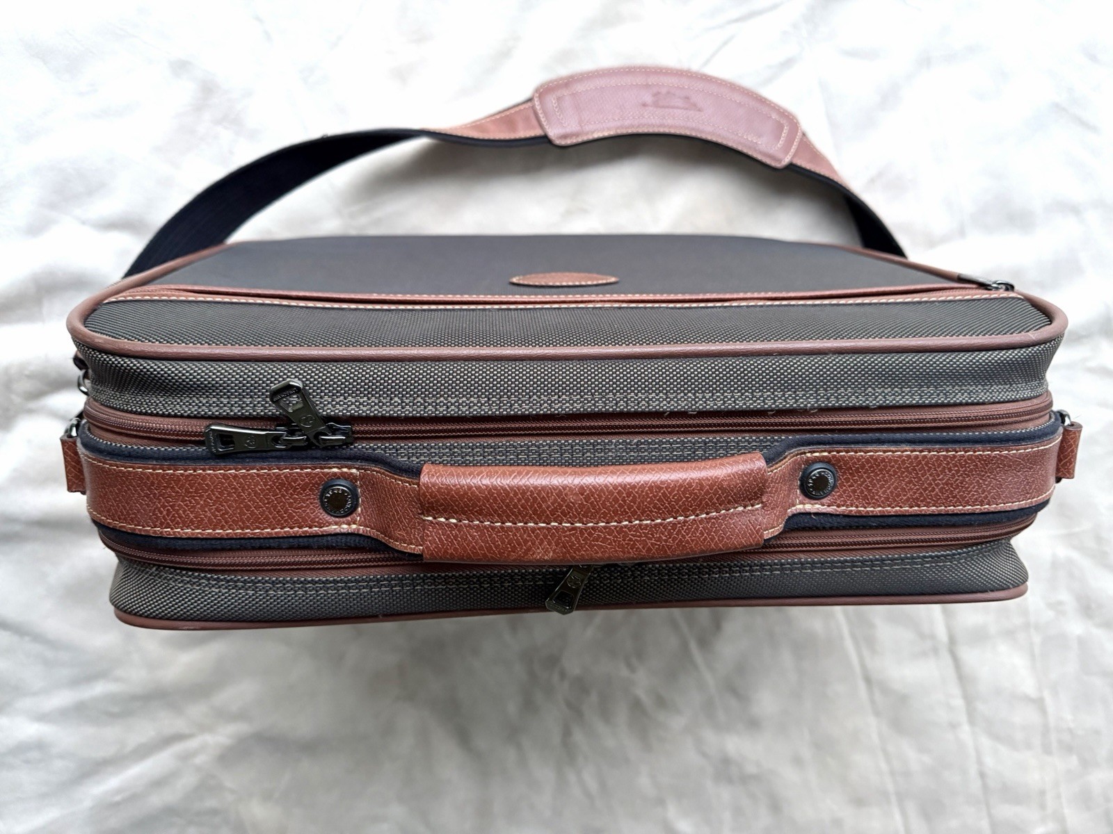 Longchamp Boxford Travel Briefcase Men’s Brown Leather Olive Green Canvas