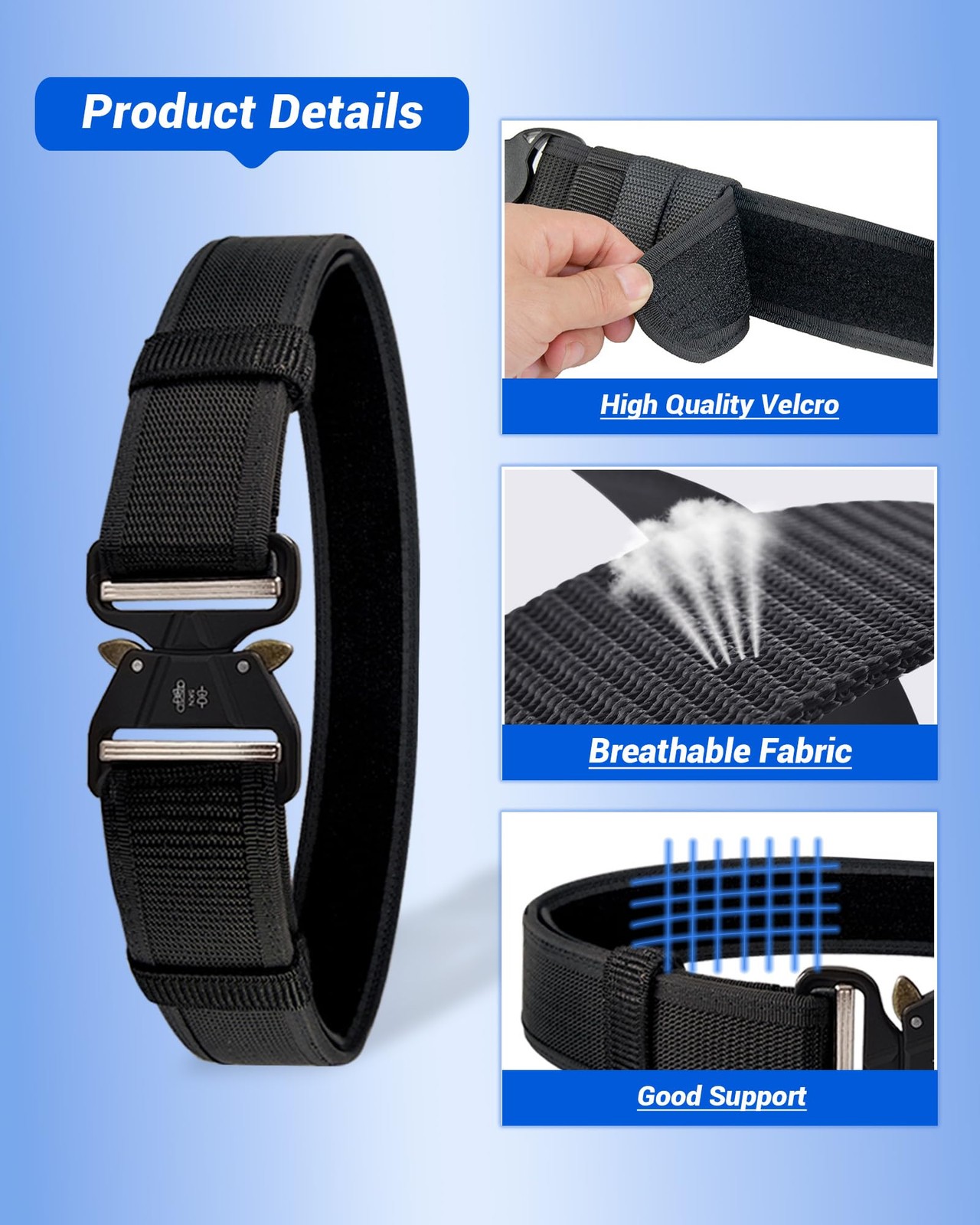 BittPicc 8 in 1 Police Tactical Belt Security Guard 35-45 Inches, Black
