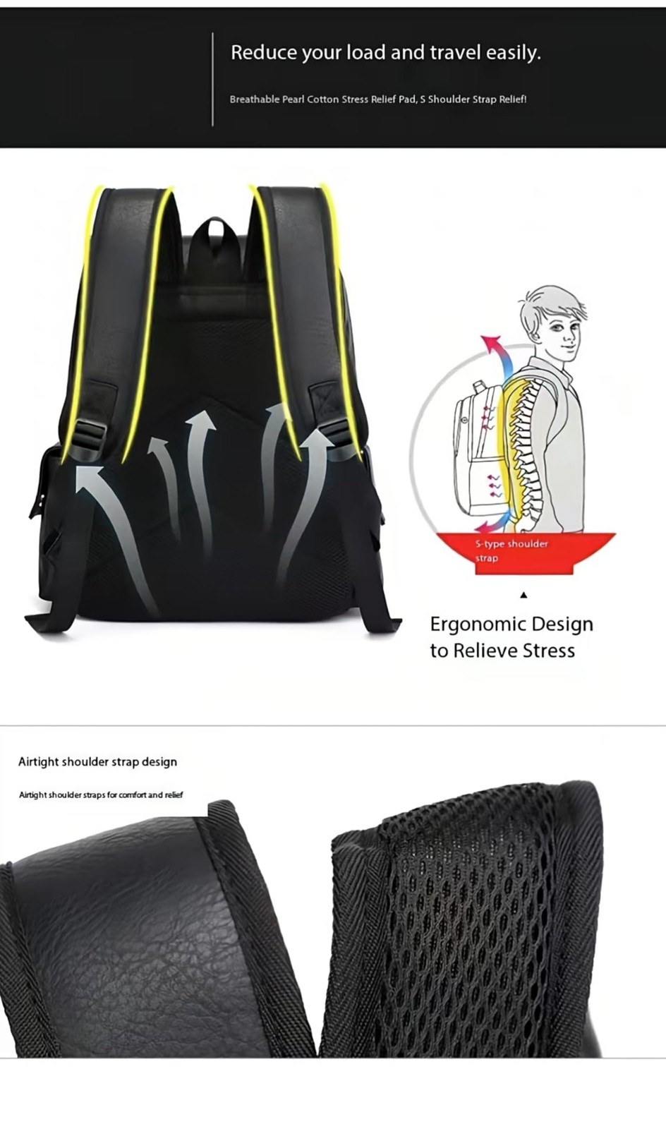 Waterproof PU Leather Backpack for 15.6″ Laptop, Lightweight Travel Commuter Bag