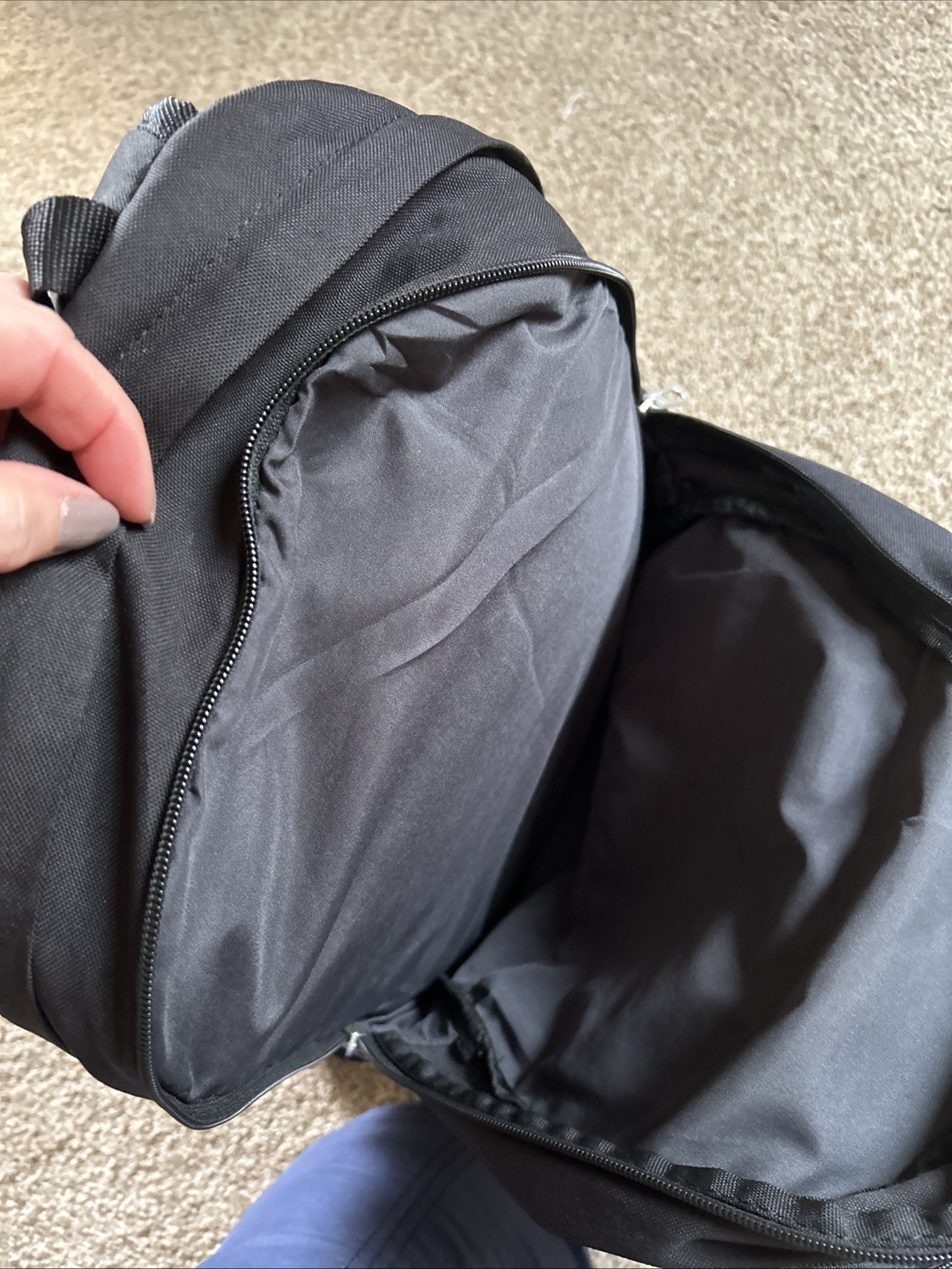 VTG Nike Nylon Backpack Black 4 Outside Zip Pockets 18x13x5 Zip Both Ways EUC