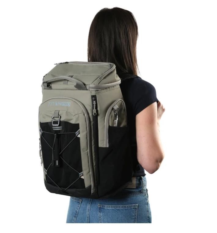Titan PRO Backpack Cooler Taupe 26-Can Ice Walls Pockets Insulated Compartments