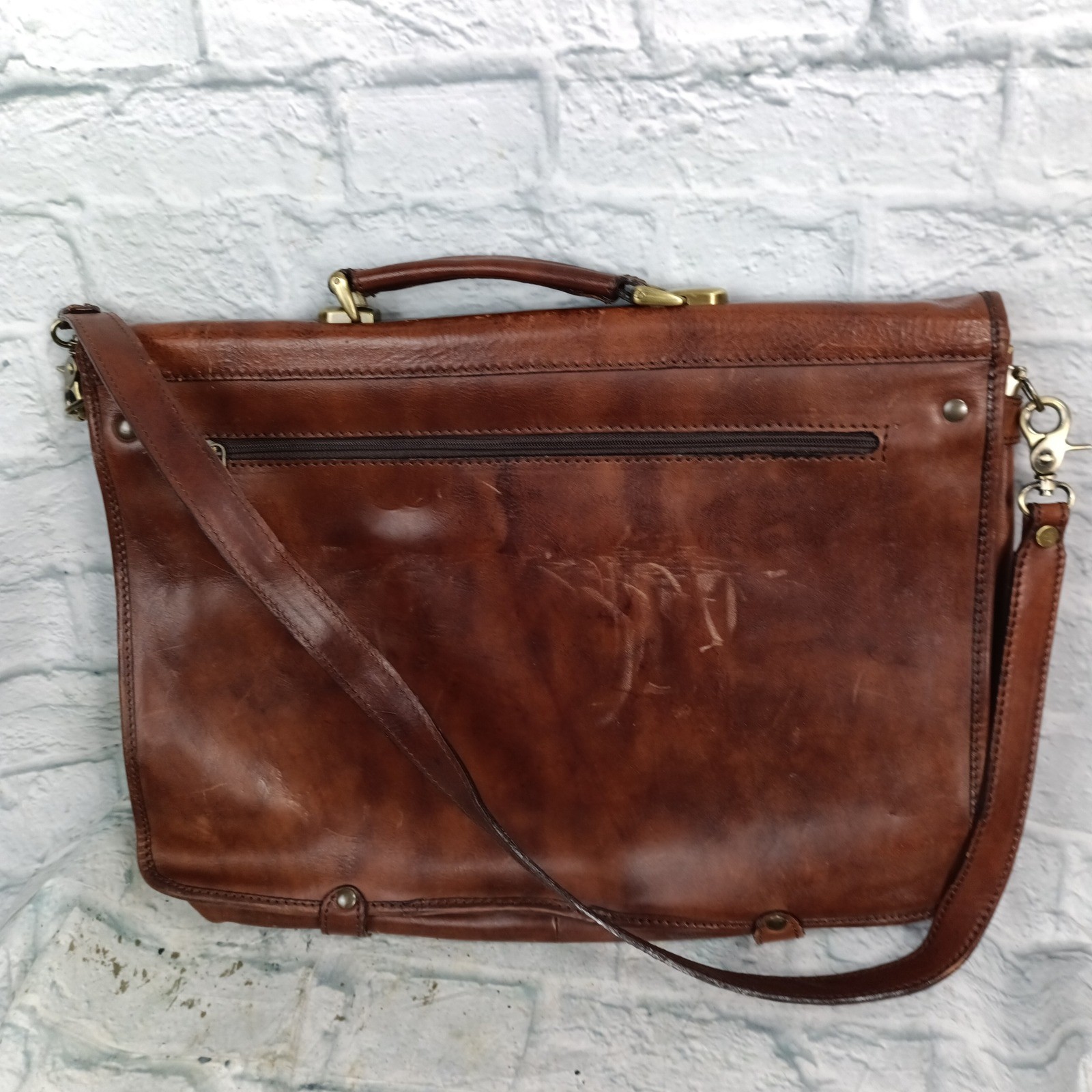 Cristina Florence Brown Leather Messenger Bag Briefcase 19×13 Large Laptop s11