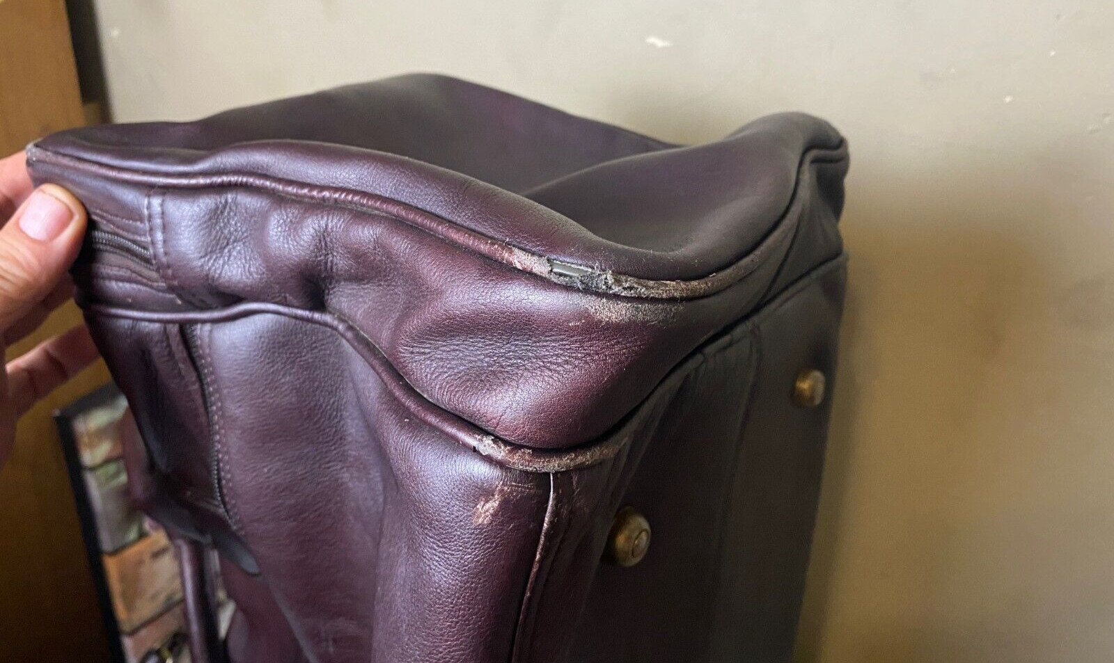 Claire Chase Brown Colombia All Leather XL 23” Carry On Duffel Bag Weekender