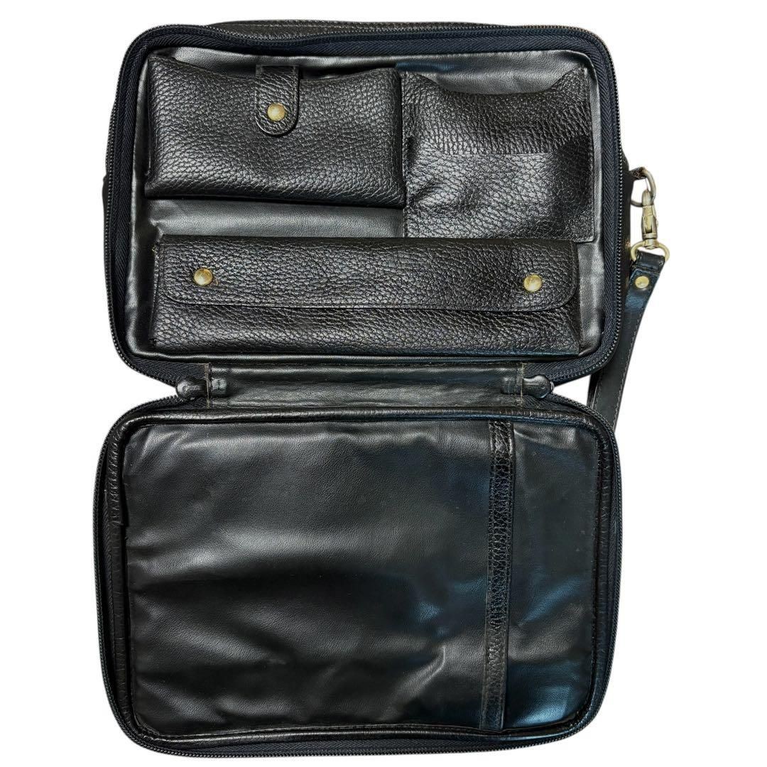 BALLY Clutch Bag Second Handbag Made in Italy Leather Black Vintage 26x20x6cm