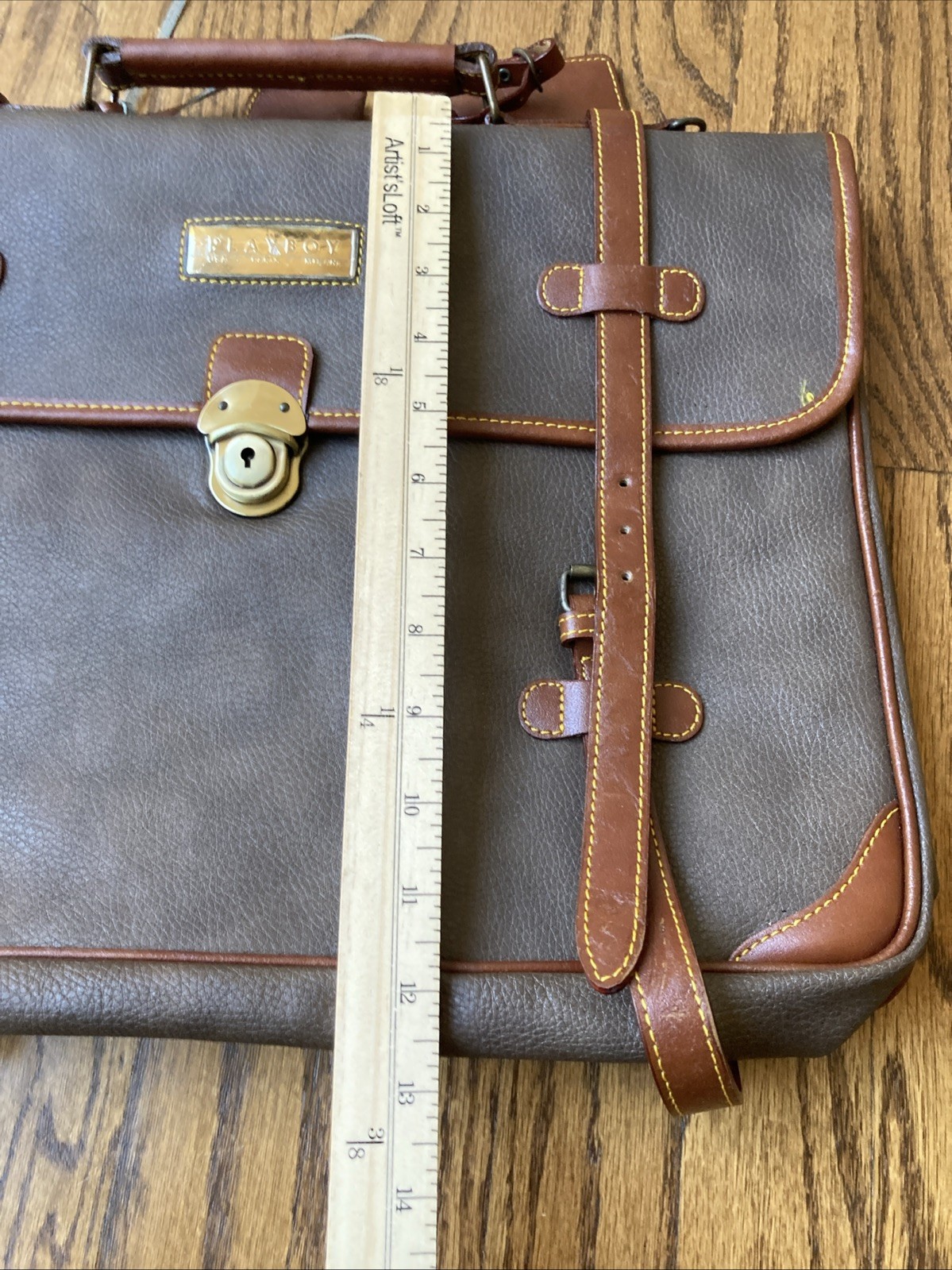Vintage PLAYBOY Brand Brown Leather Briefcase and Detachable Strap