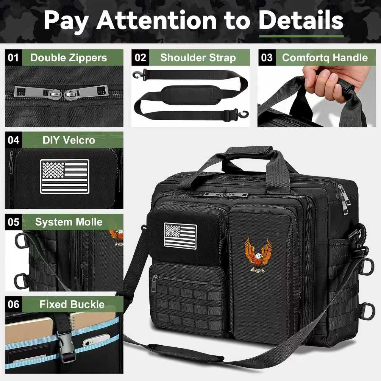 Professional Tactical Laptop Messenger Bag for Travel and Business, 15.6/18.5 In