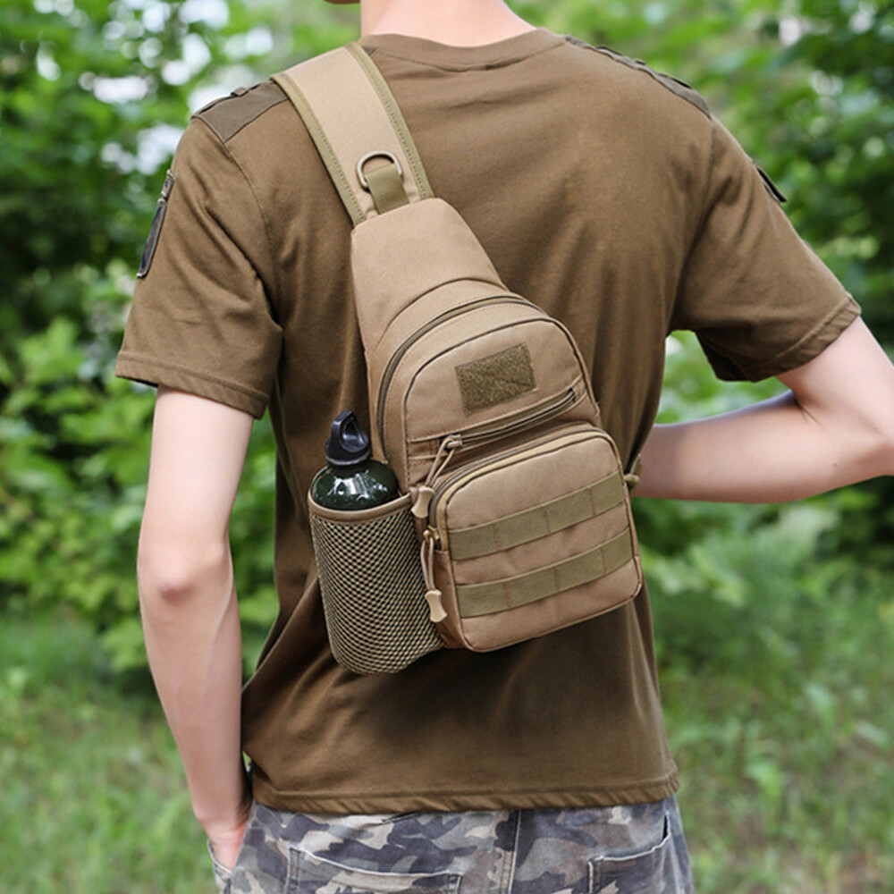 Tactical Sling Bag Military Shoulder Bag Assault Pack with Water Bottle Holder
