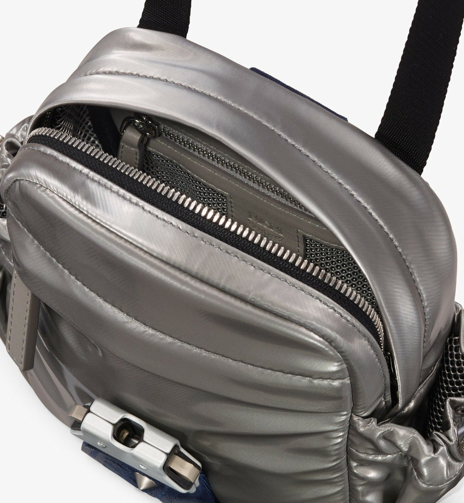 $525 New MCM Unisex Silver Nylon Jemison Crossbody 2 in 1 Bag MUR9AJV03TV001