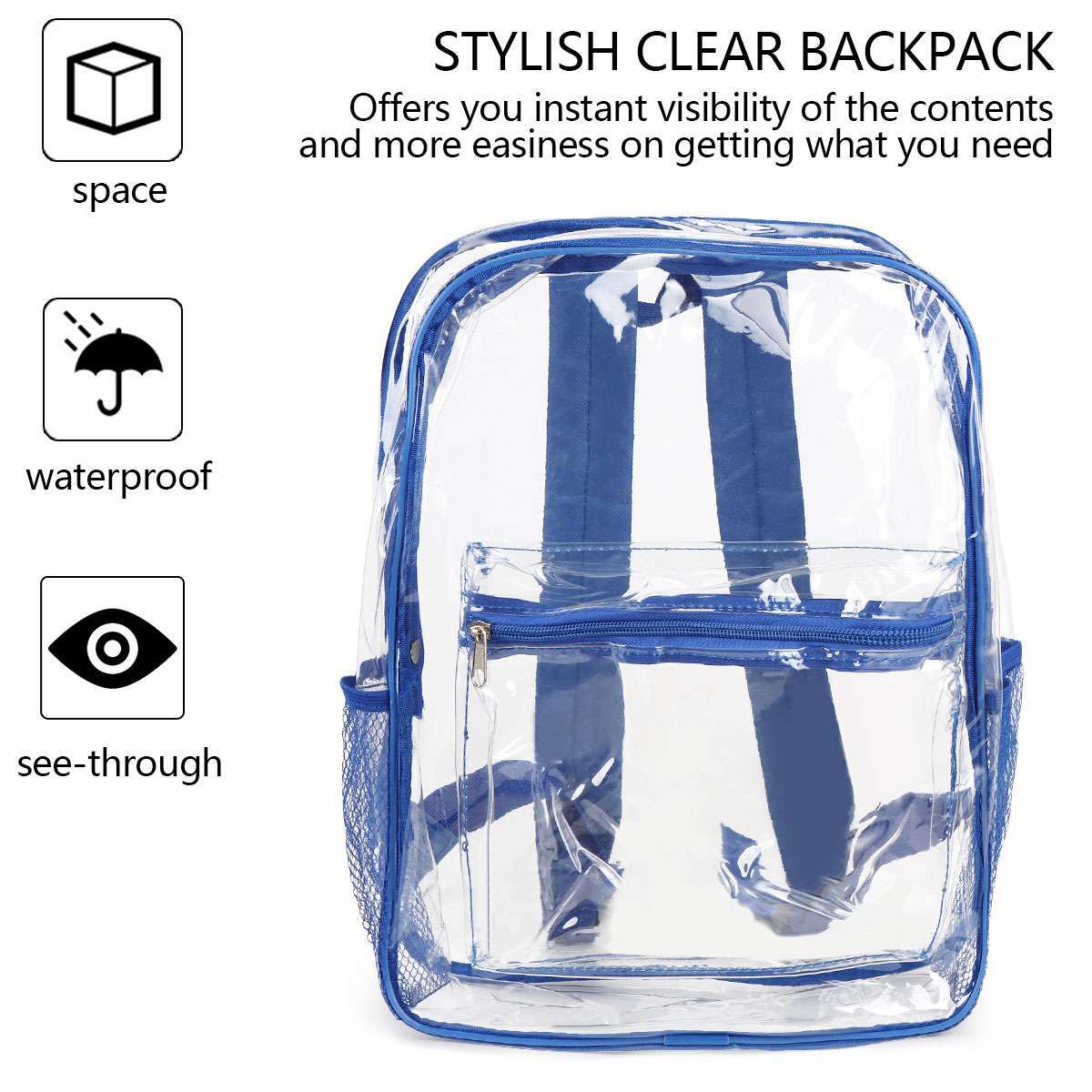 Heavy Duty Clear Backpack Waterproof Transparent Shoulder Bag SeeThrough Bookbag