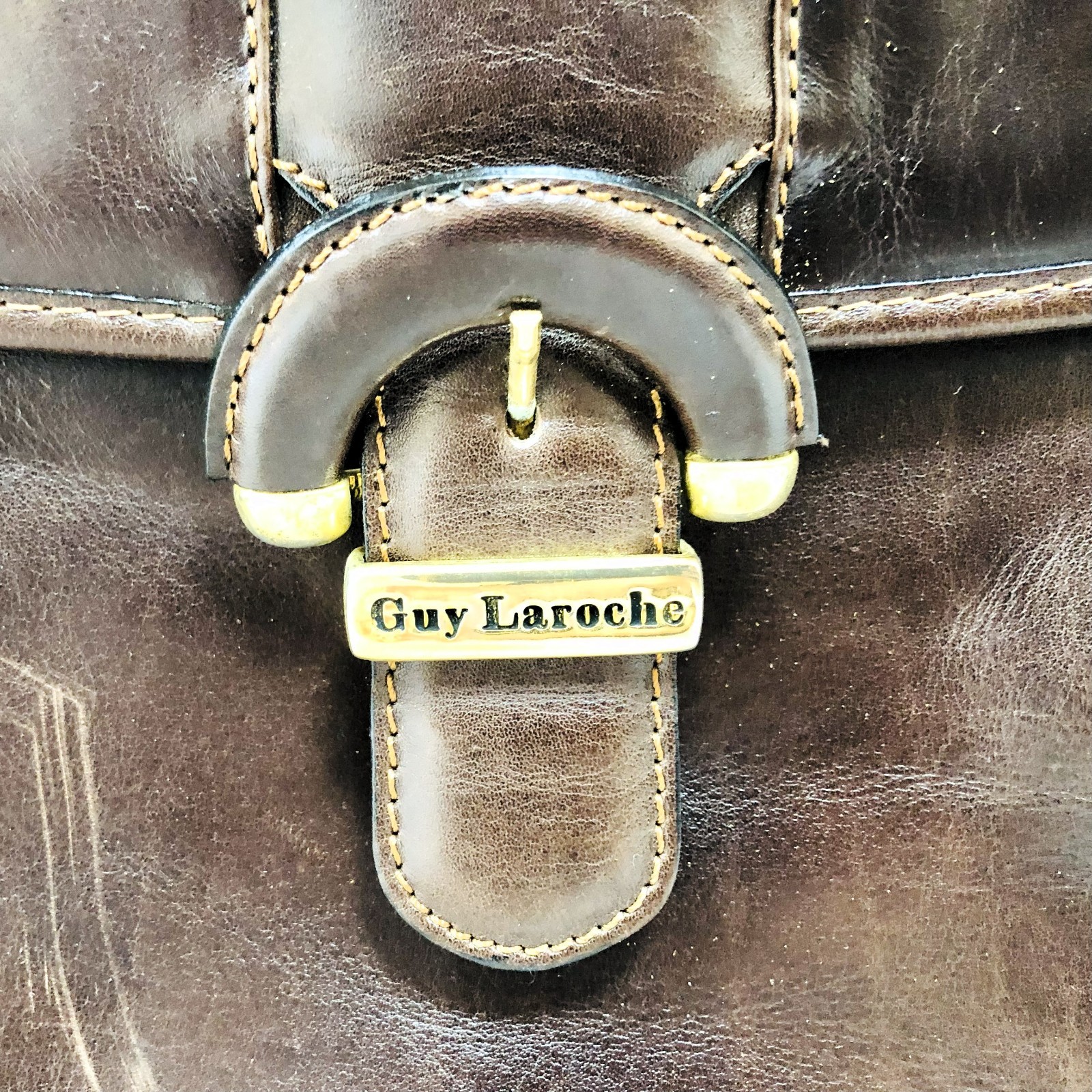 Guy Laroche Brown Leather Shoulder Bag Vintage Large Unisex