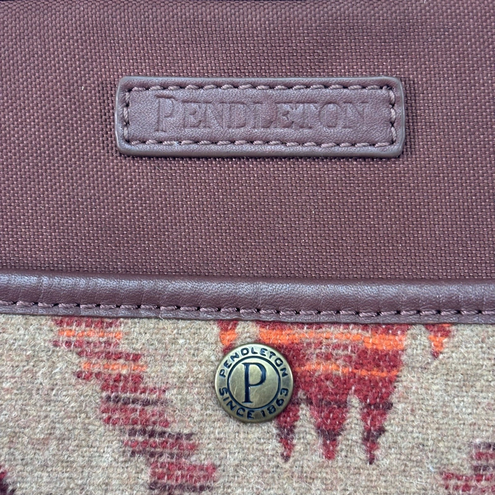 Pendleton Virgin Wool Crossbody Bag Cowhide Trim Aztec Red