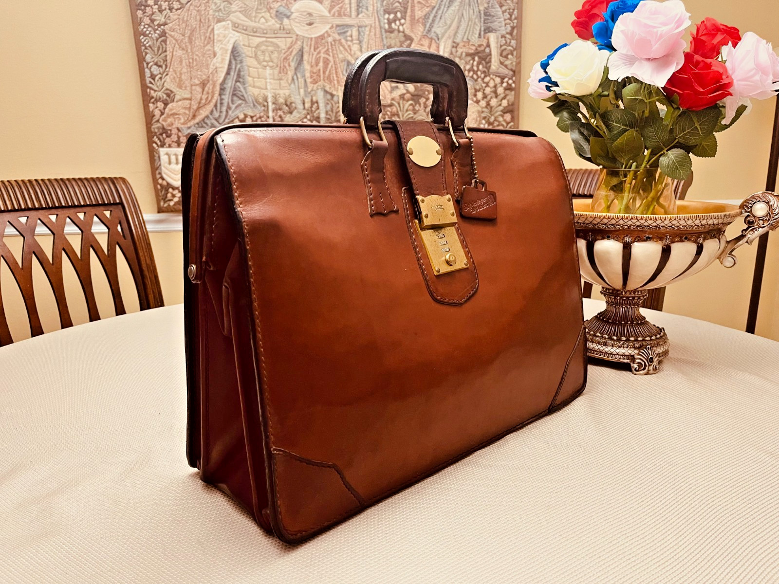 SCHLESINGER BROTHERS Tan Heavy Leather Briefcase / Lawyer Bag – Made in USA