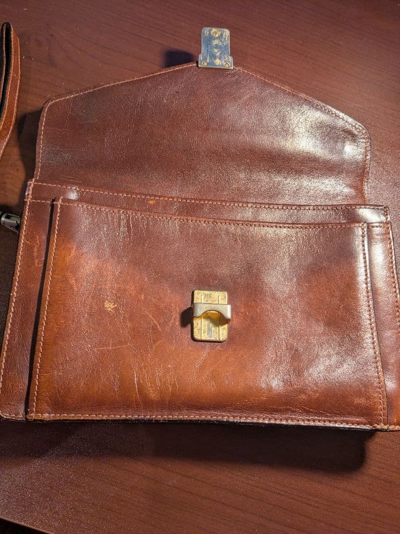 BALLY Leather Clutch Bag Brown Classic Design, Vintage, Durable, 16x24cm