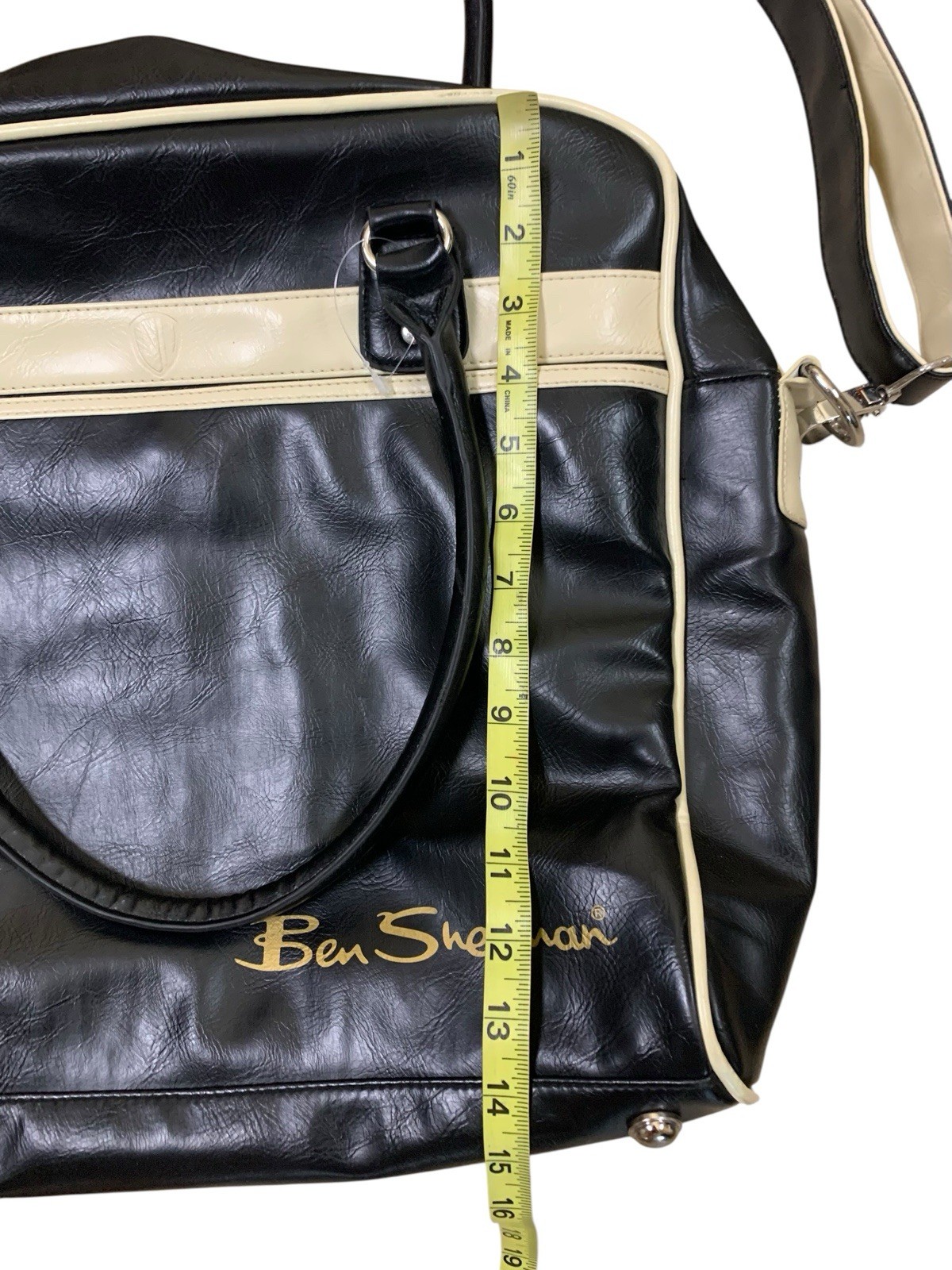 Ben Sherman Black Cream Retro Messenger Bag Y2K Travel Weekender Crossbody