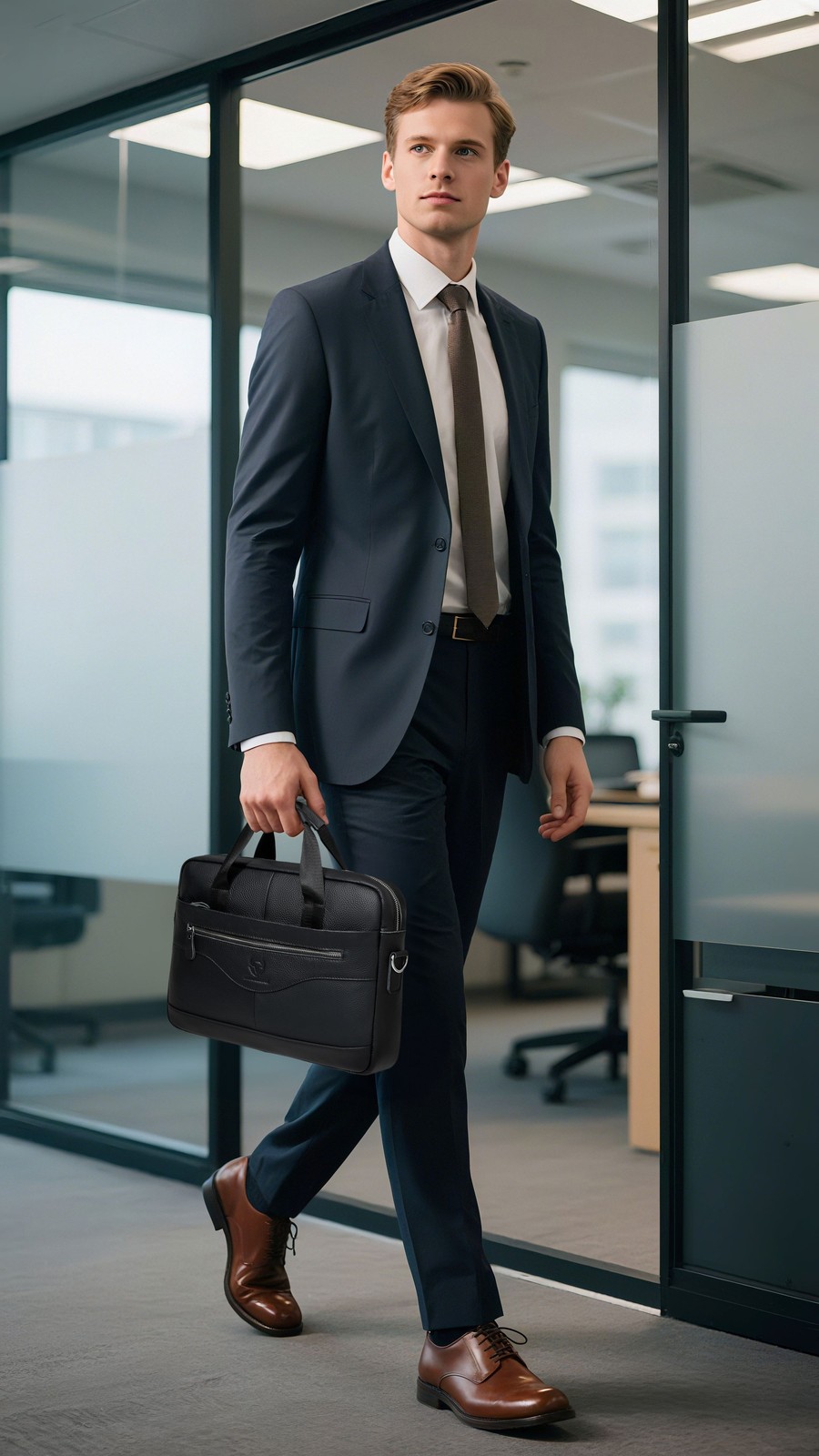 Men’s Top Grain Leather Briefcase Business Work Laptop Messenger Shoulder Bag