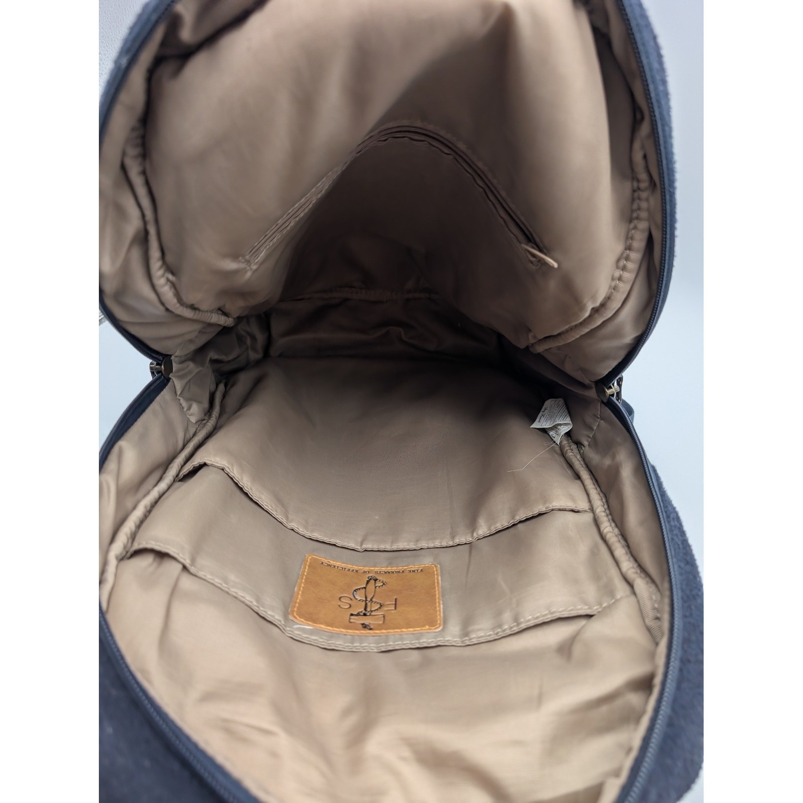 Focused Space Backpack Navy Blue Felt and Gray Mixed Media Tech Bag