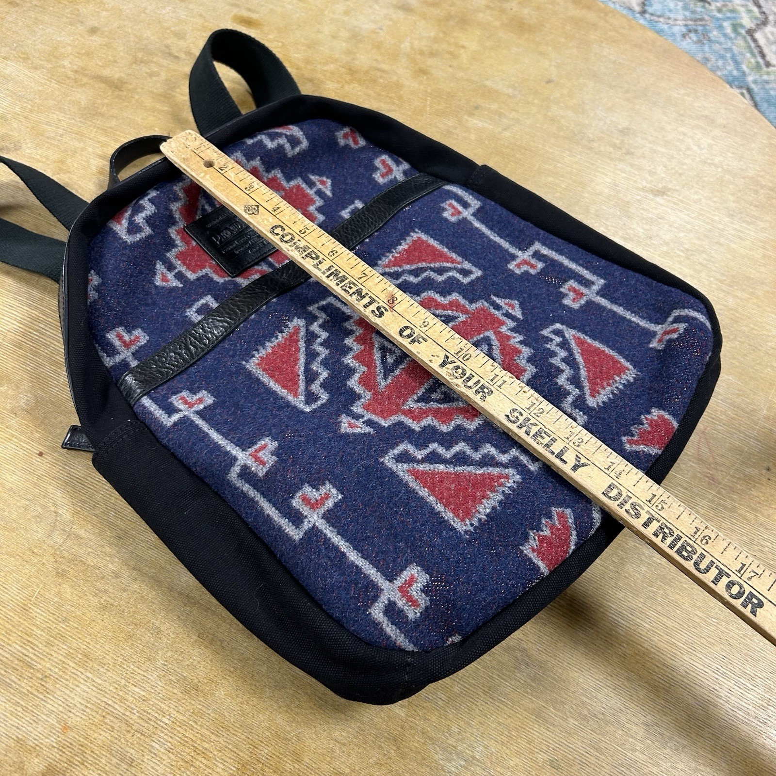 Pendleton Indian Blanket Blue Red Aztec Pattern Wool Canvas Backpack Black Adult