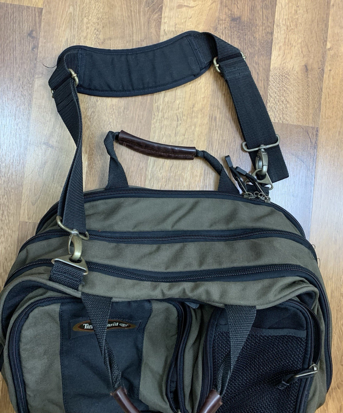 Timberland Canvas Messenger Bag Laptop Briefcase Green Black 14×17