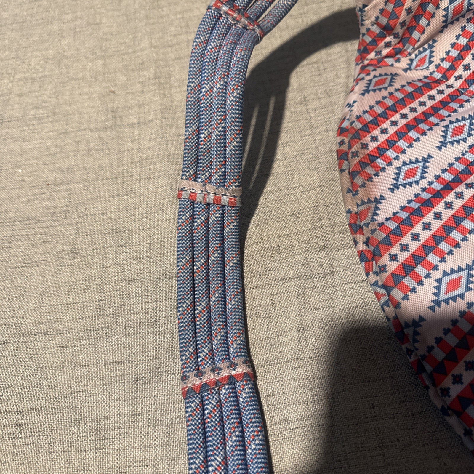 KAVU Sling Backpack Tribal Print Cotton Rope Strap Blue Red White