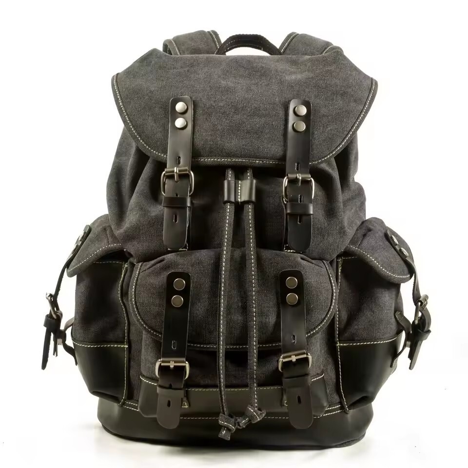 Retro Backpack Leisure Backpack Travel Backpack Canvas Patchwork Leather Fashion