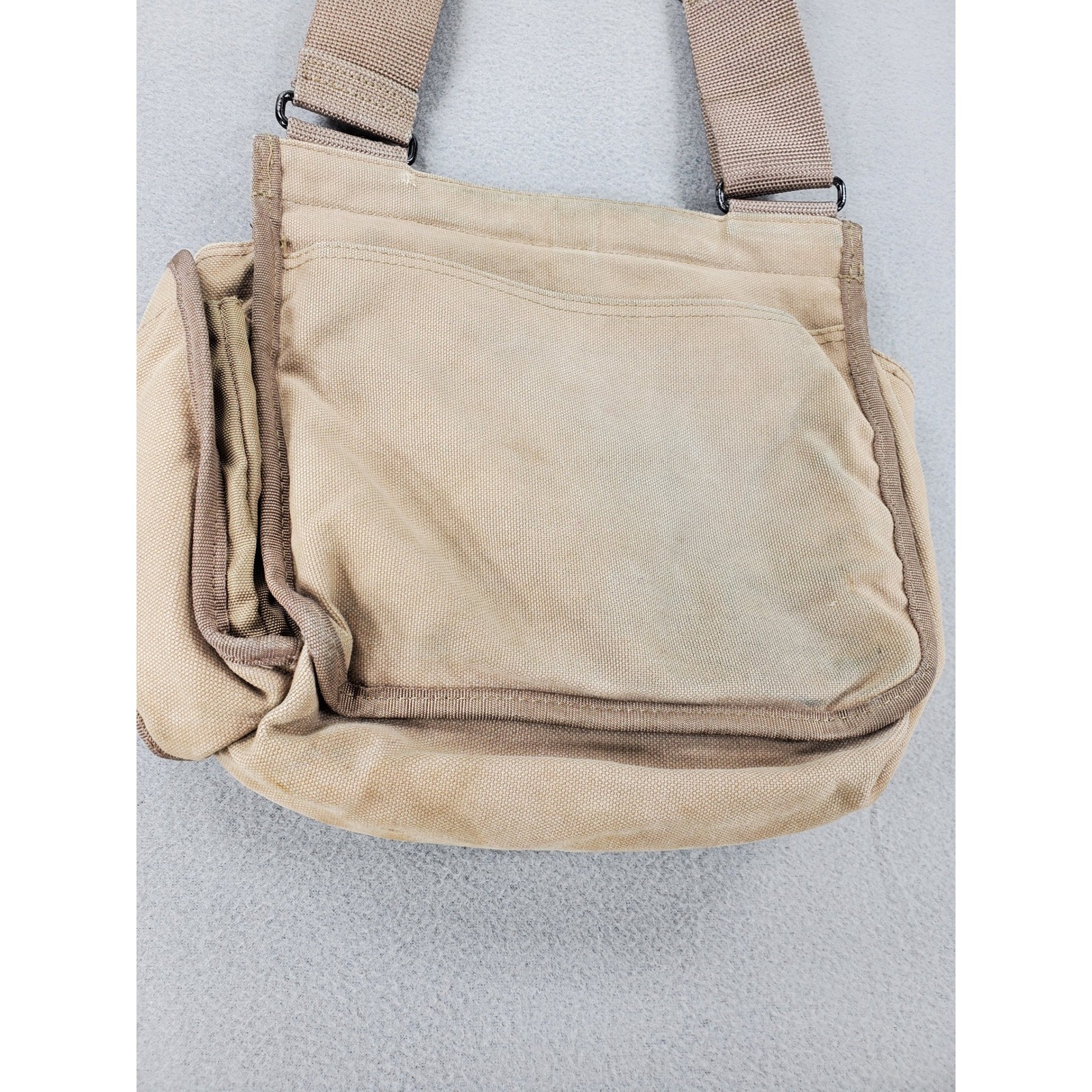 American Eagle Messenger Bag Khaki Canvas Military Utility Multi Pocket VTG Army