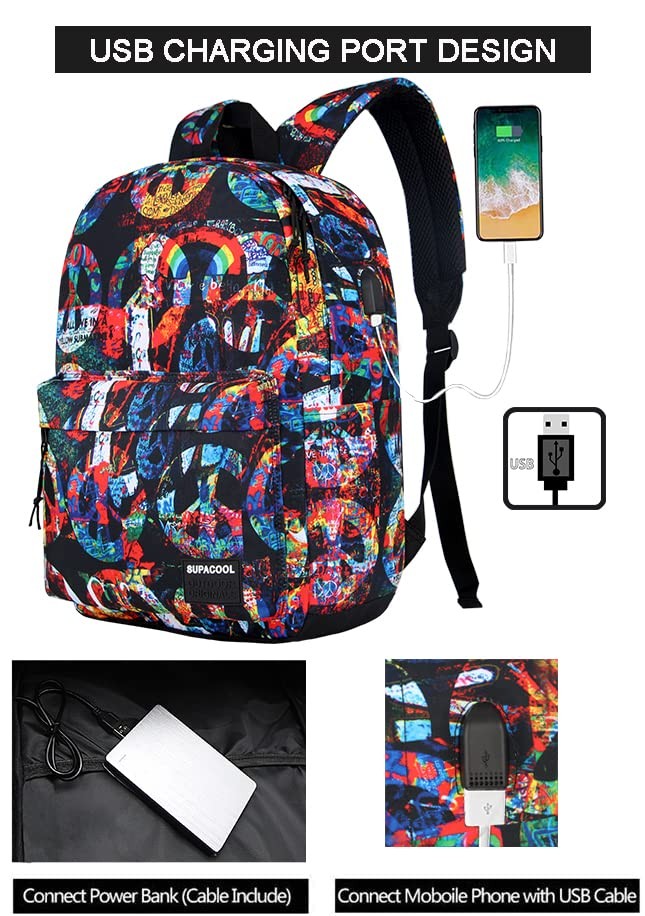 Casual Laptop Backpack Men Women School Boys Girls College Bookbag USB Peace