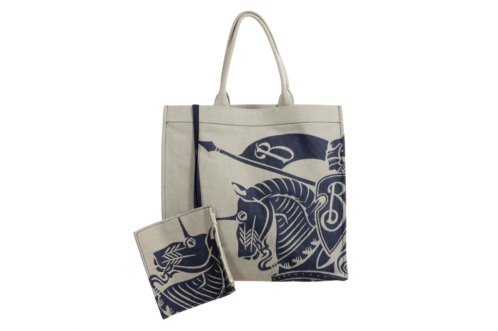 Burberry Unisex “Knight” Large Canvas EKD Square Tote Handbag Shoulder Bag